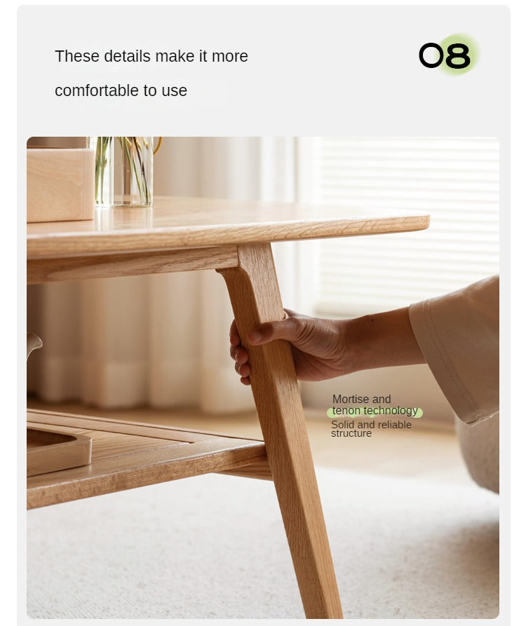 Solid Oak Wood Modern Coffee Table - Stylish & Durable Living Room Furniture for Home Decor