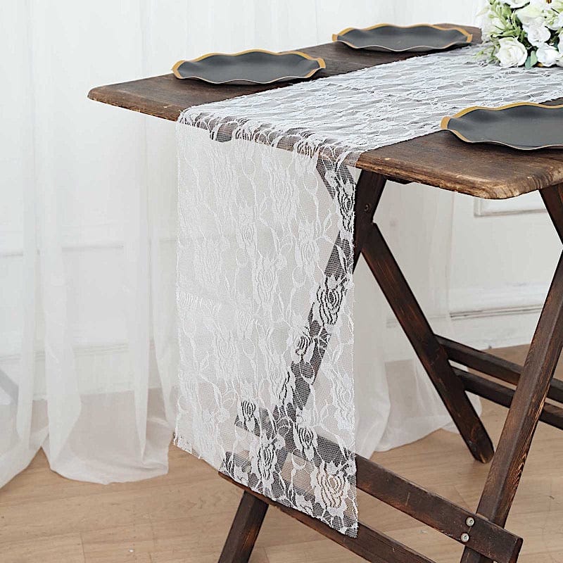 12-Pack 108-Inch Rose Flower Lace Table Runners - Elegant Wedding, Party, Dining Table Decor for Home & Event Decoration