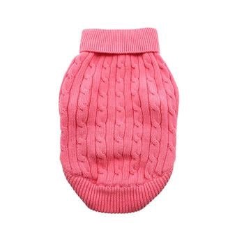 Combed Cotton Cable Knit Dog Sweater - Candy Pink | Warm & Cozy Winter Pet Apparel for Small & Medium Dogs - Perfect for Outdoor Walks & Holiday Photos