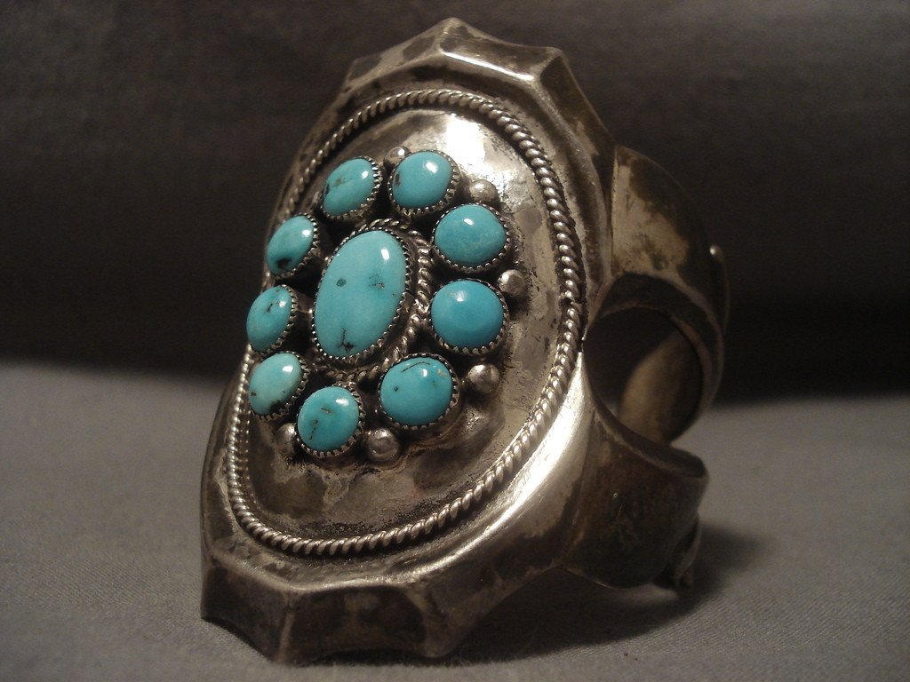 91 Gram Vintage Navajo Easter Blue Turquoise Native American Silver Bracelet – Authentic Handmade Jewelry for Women, Boho Fashion & Special Occasions