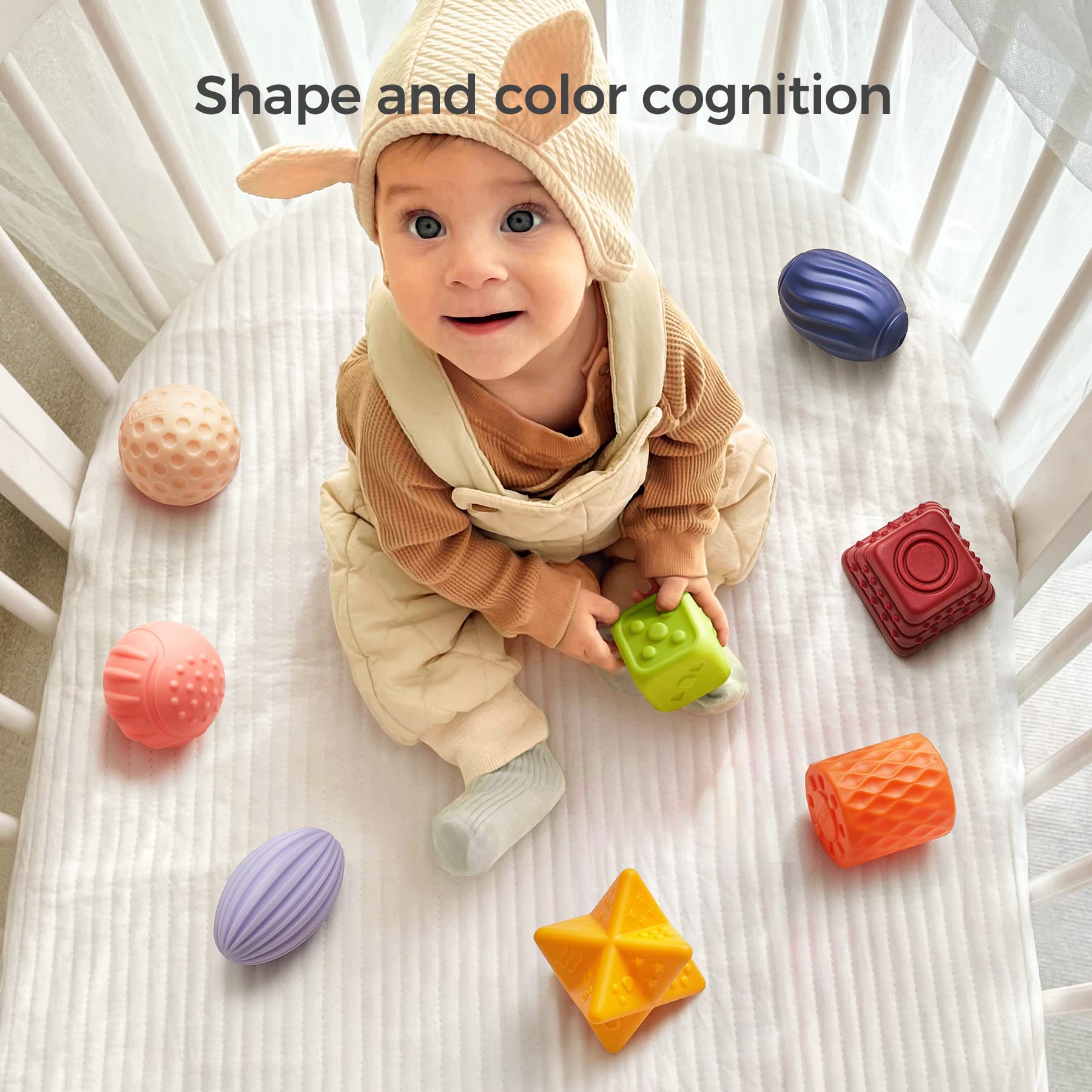 TUMAMA 8-Pack Baby Sensory Balls Set - Soft Textured Squeeze Toys for Infants 3-12 Months | Montessori Learning & Easter Gift | Perfect for Tummy Time, Sensory Play & Early Childhood Development