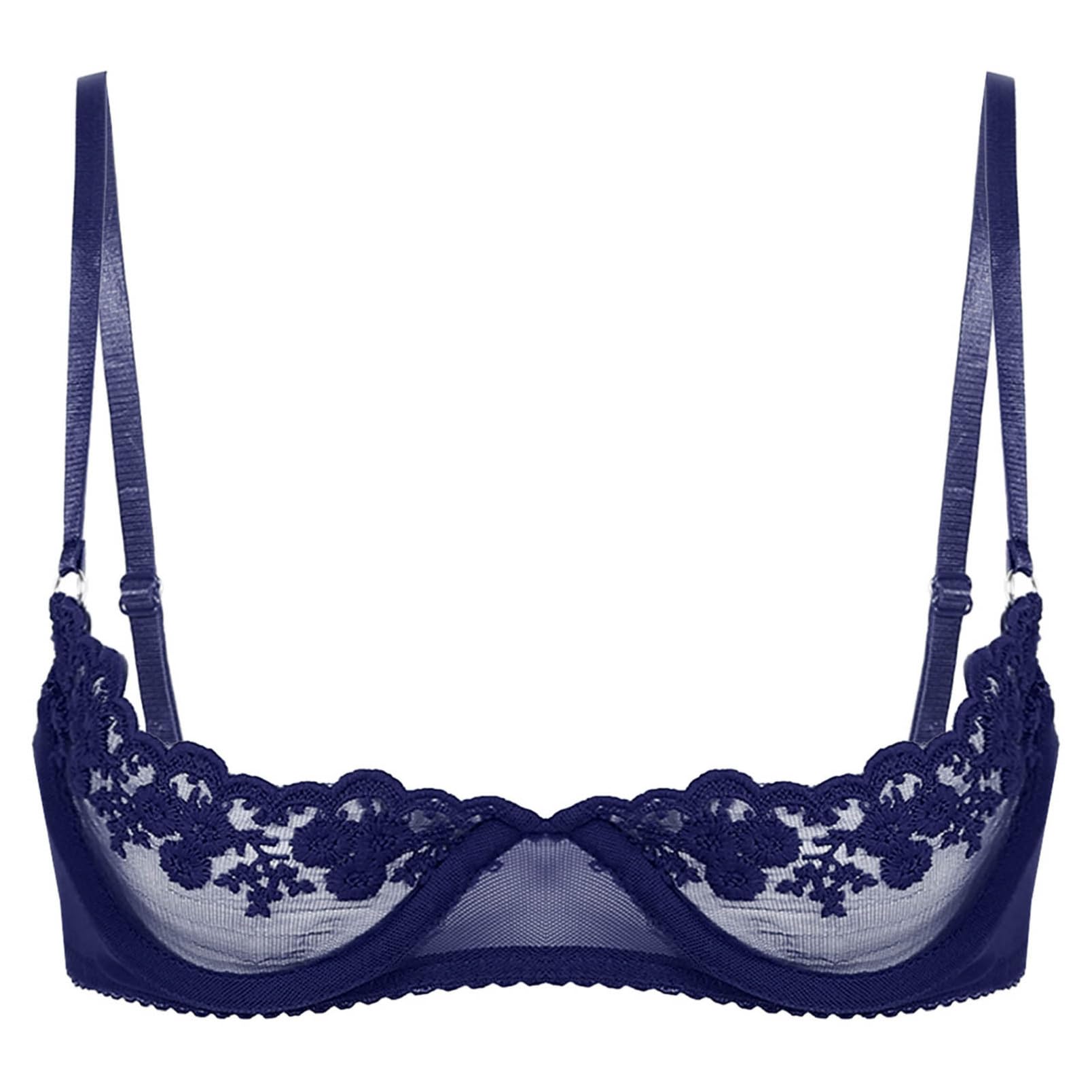 **dPois Women's See-Through Lace 1/4 Cup Balconette Bralette – Padded Underwire Shelf Bra Top for Comfort & Style | Perfect for Date Nights & Layering**