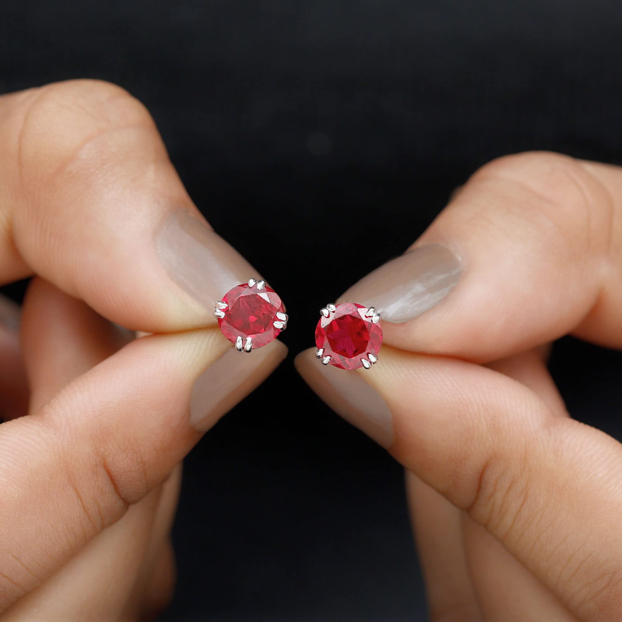 Certified 7mm Round Lab-Grown Ruby Stud Earrings - AAAA Quality Screw Back Earrings for Women (Perfect Gift for Birthday, Anniversary & Special Occasions)