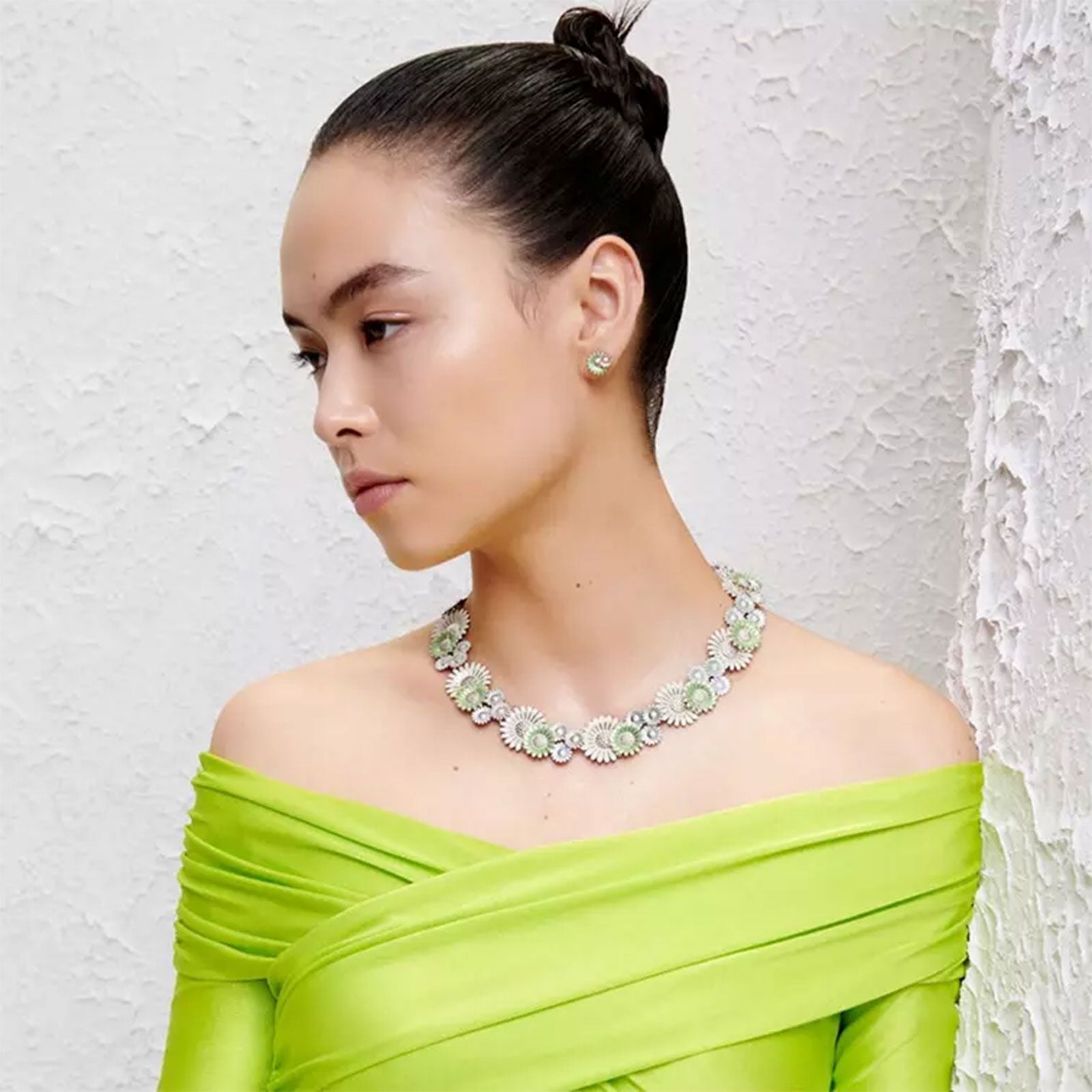 Georg Jensen DAISY Sterling Silver Earrings with Green & Pink Enamel - Elegant Floral Jewelry for Women, Perfect for Weddings, Parties & Special Occasions