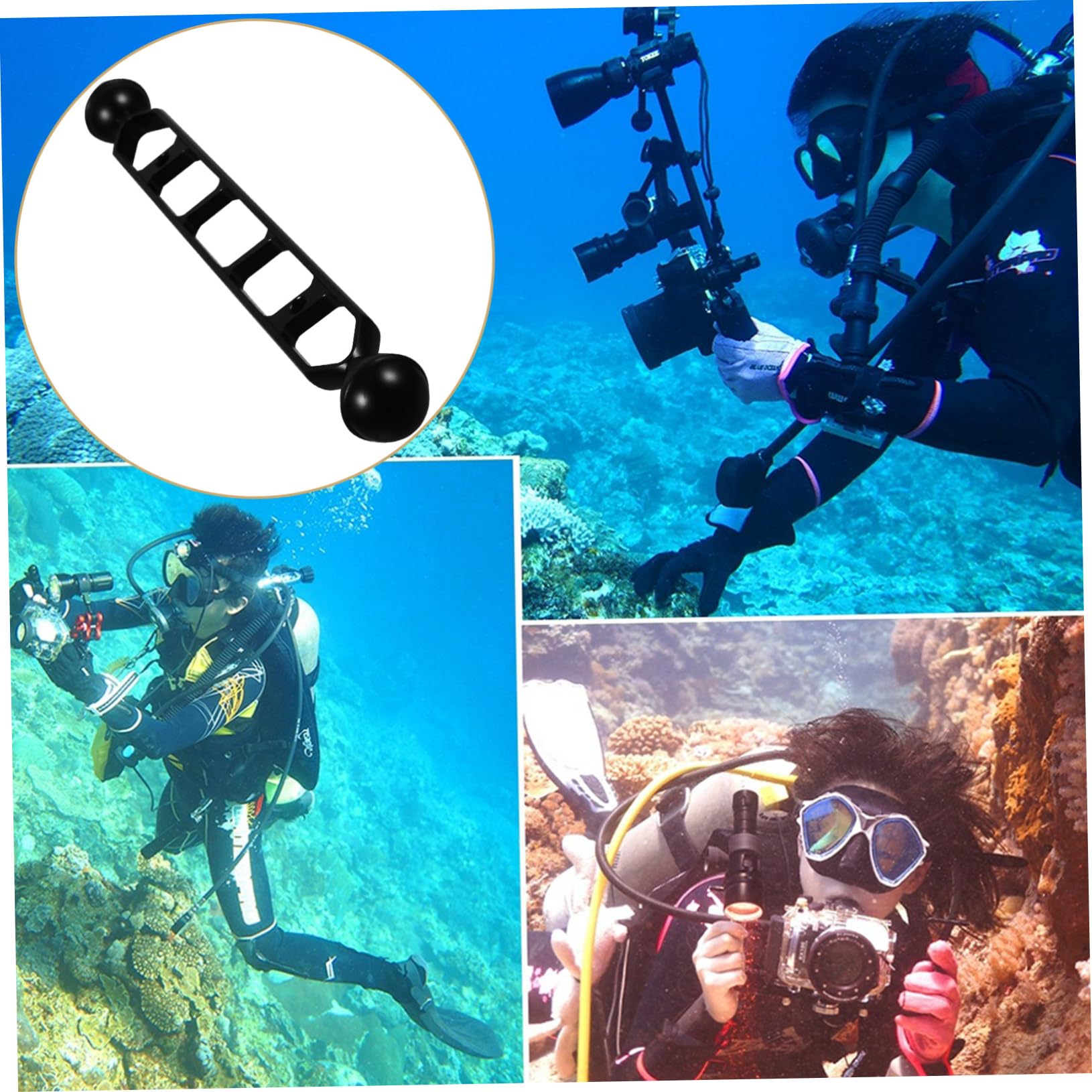 Jojofuny 2-Pack Aluminum Alloy Dual Ball Head Diving Arm for Underwater Torch - Adjustable Fill Light Mount for Scuba Diving, Underwater Photography, and Marine Exploration