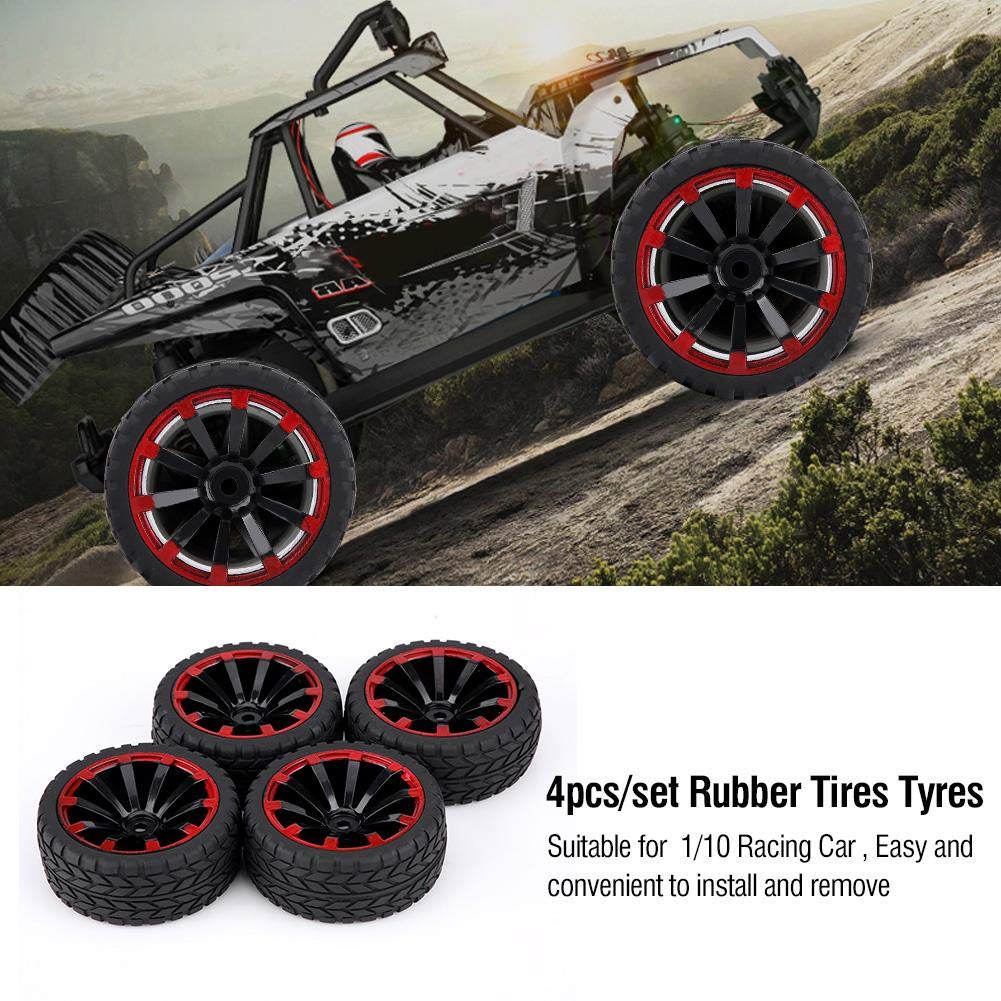4PCS 1:10 Scale RC Car Tires - Off-Road Rubber Crawler Wheels with Grain Pattern for RC Vehicles | Durable Replacement Parts for Rock Crawling & Trail Driving