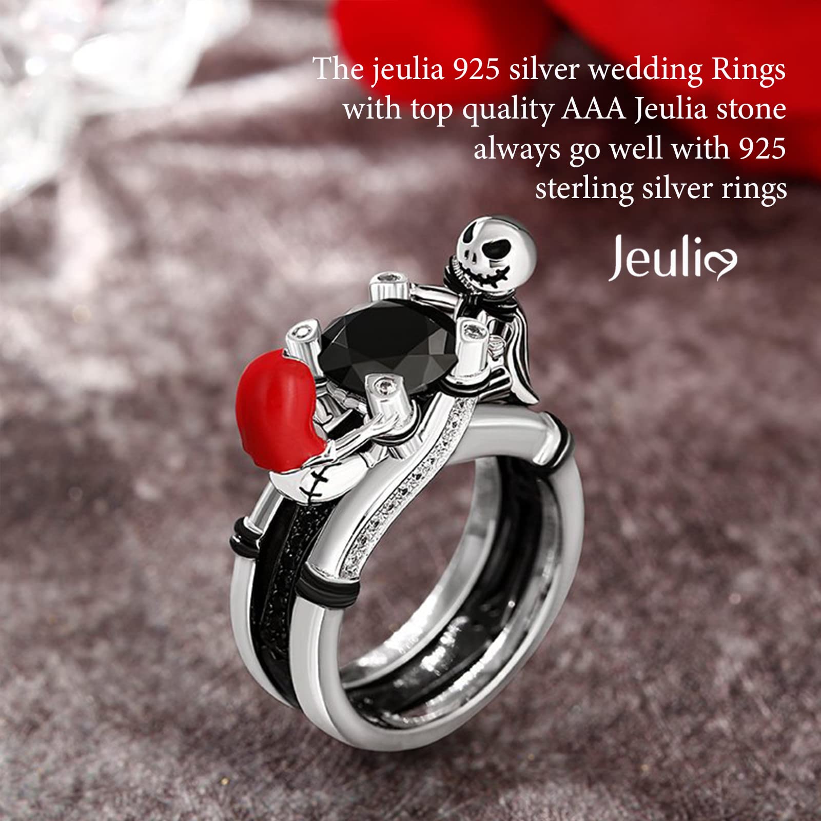 Jeulia Sterling Silver Skull Couple Ring - Hug Me Magic of Love Round Cut Engagement Wedding Band for Women, Wife, Girlfriend - Perfect for Anniversary, Christmas, Birthday Gifts with Jewelry Box - Ideal for Romantic Occasions & Gothic Style Lovers