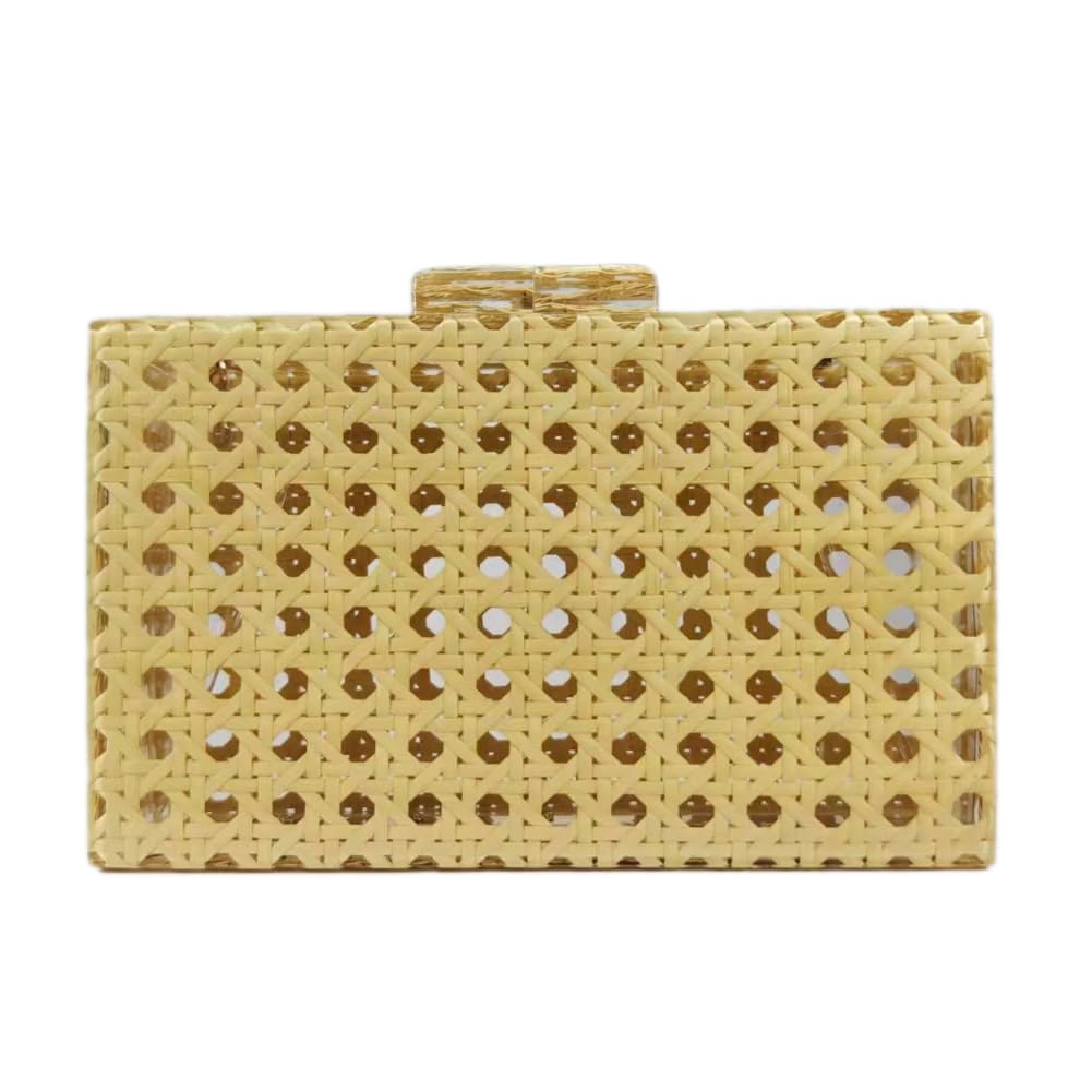 Stylish Women's Acrylic Rattan Woven Clutch Purse - Square Box Crossbody Shoulder Bag for Summer Beach, Travel & Evening Outfits | Fashionable Boho Accessory for Parties, Vacations & Daily Use