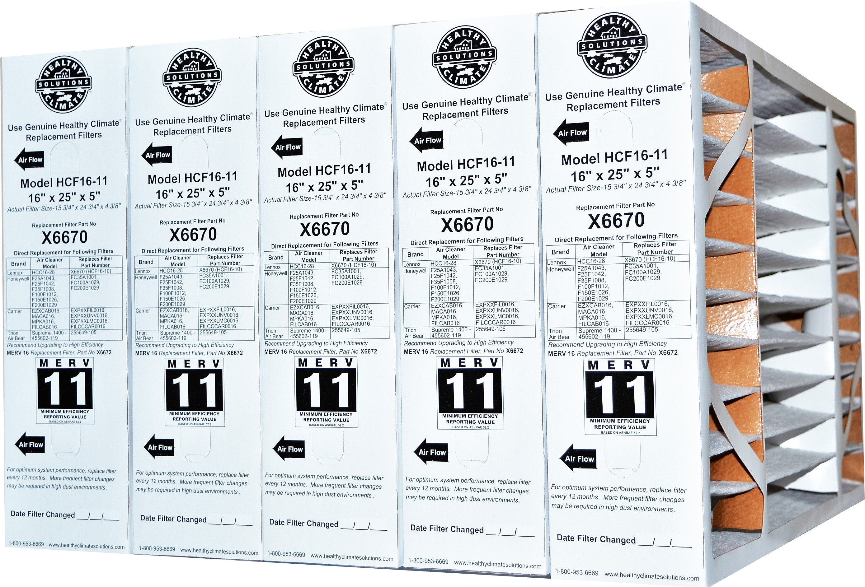 Lennox X6670 16x25x5 MERV 11 Air Filter - Healthy Climate HCF16 11 & HCC16 28 Replacement (15 3/4