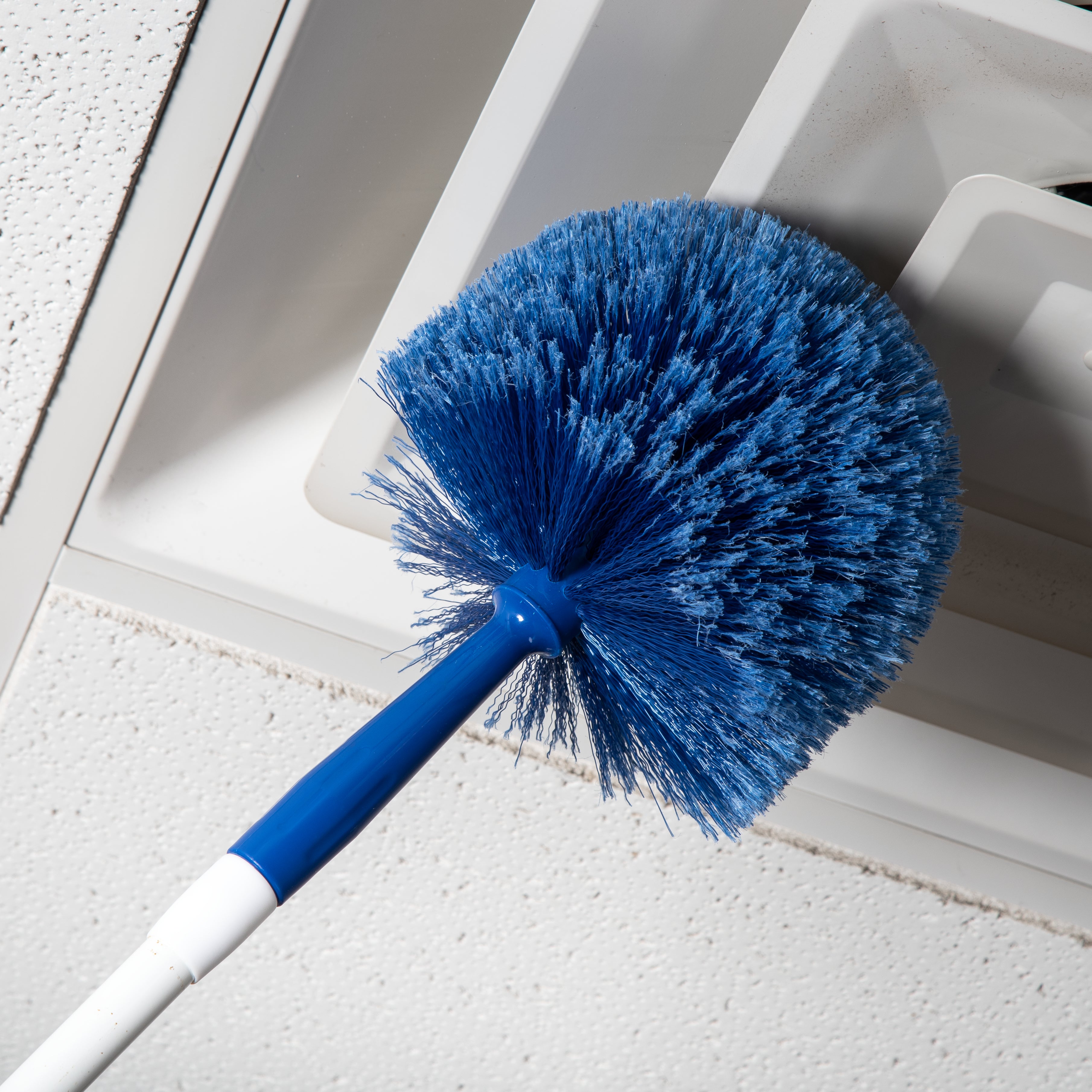Flo Pac® Round Duster with Soft Flagged PVC Bristles - Blue (1 Pack) - Perfect for Dusting Furniture, Ceiling Fans, and Hard-to-Reach Areas