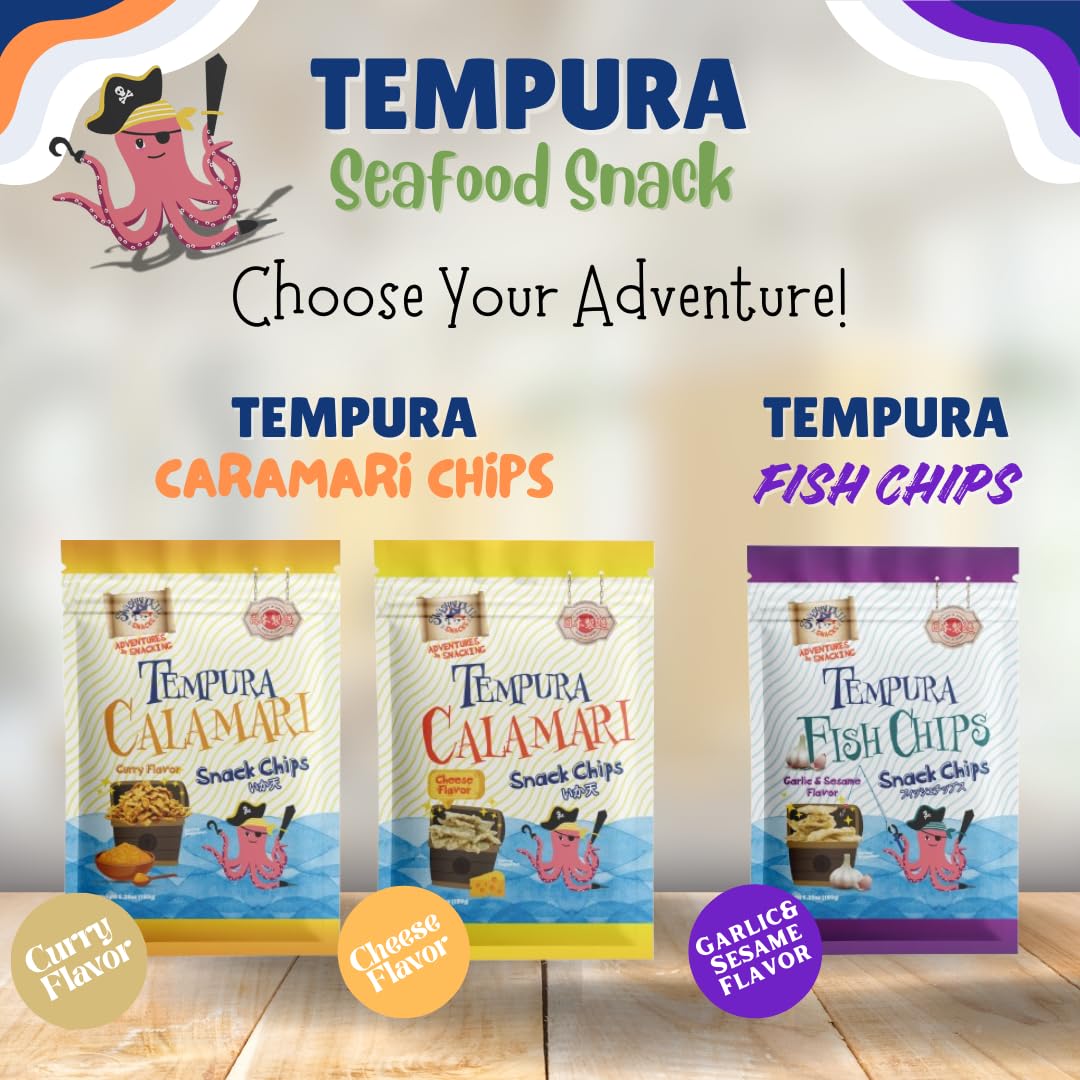 Crispy Tempura Calamari Snack Chips - Cheese Flavor 5.29oz (150g) | Japanese Otsumami Seafood Snacks | Made in Japan | Perfect for Parties, Movie Nights & On-the-Go Snacking