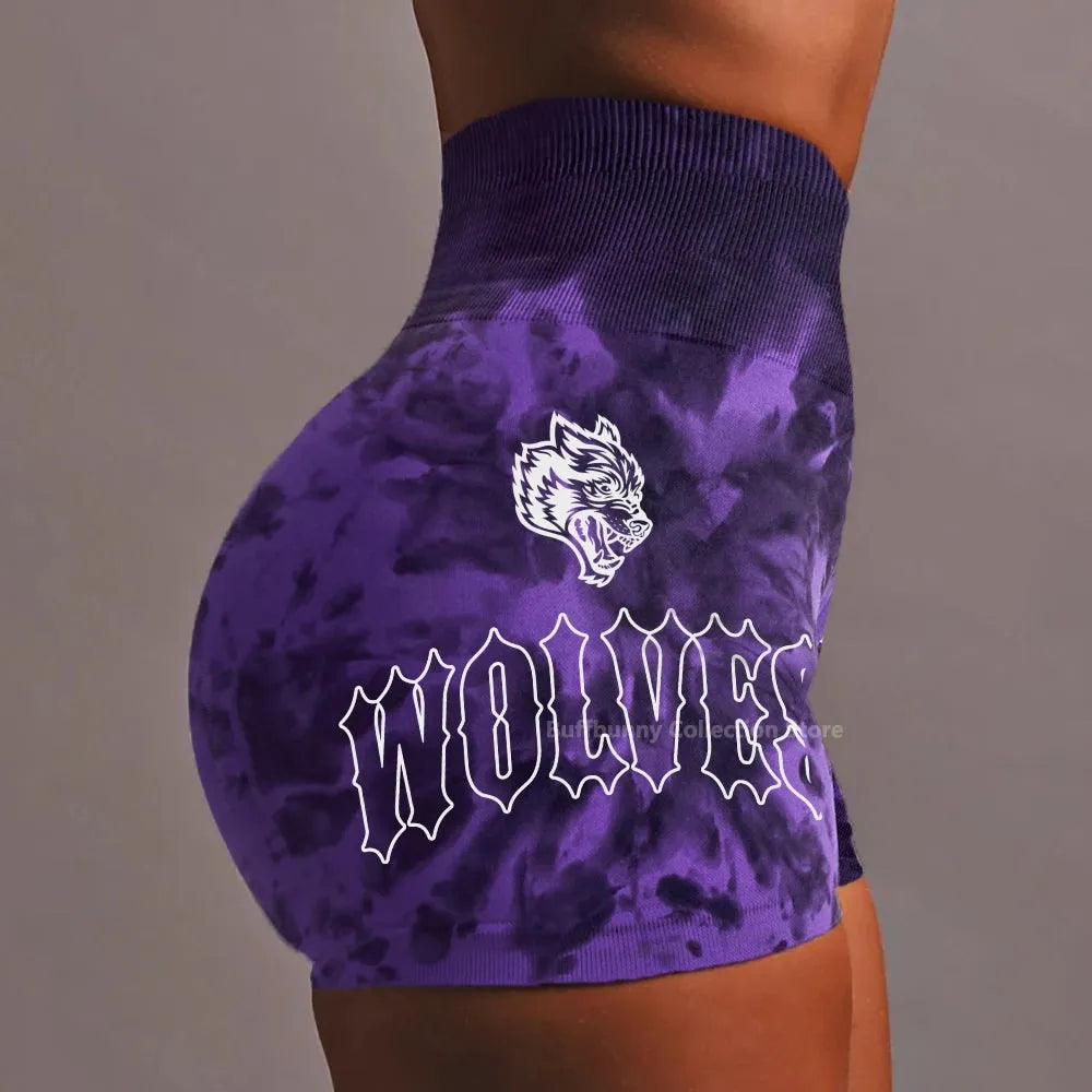 She Darc Wolf Tie Dye Scrunch Shorts for Women - Seamless Yoga Shorts, Breathable Workout Shorts with High Waist for Running, Gym & Summer Activities