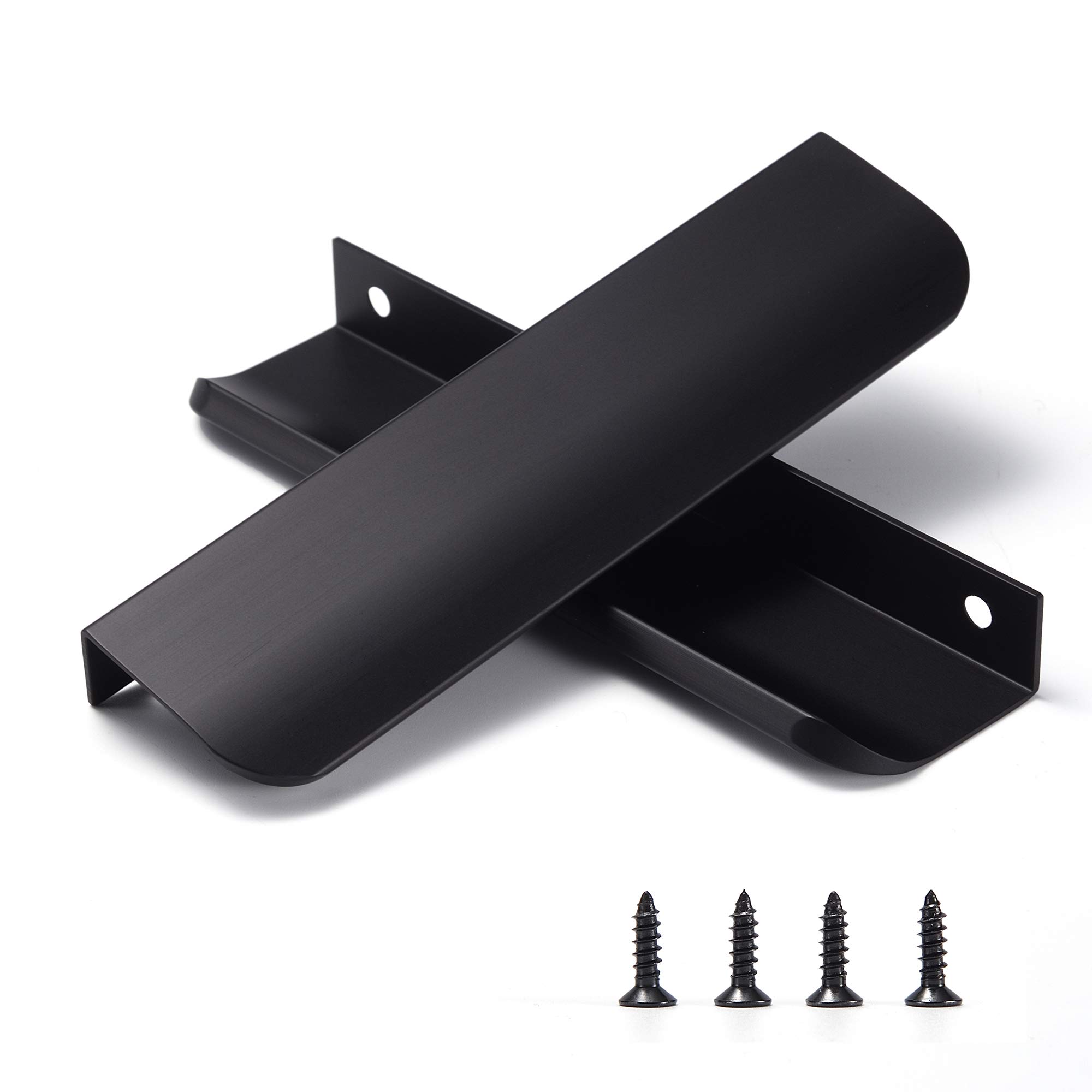 Satanga Edge Black Finger Pull - 5 Pack Aluminum Flat Hidden Back Mount Cabinet Handles for Kitchen & Home - 4.72