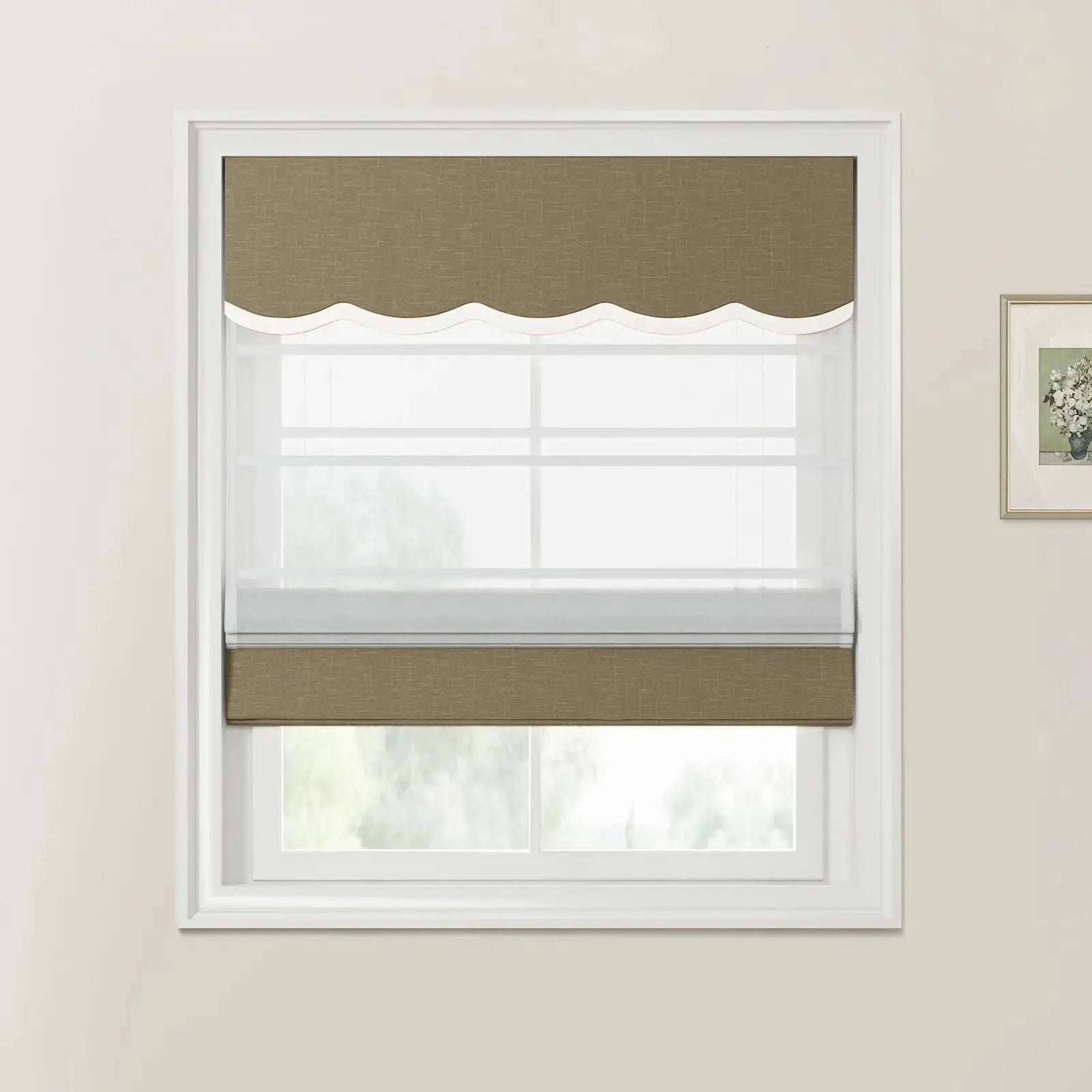 Custom Valanced Day & Night Roman Shade with Cord Lift - Blackout Window Treatment for Bedroom & Living Room