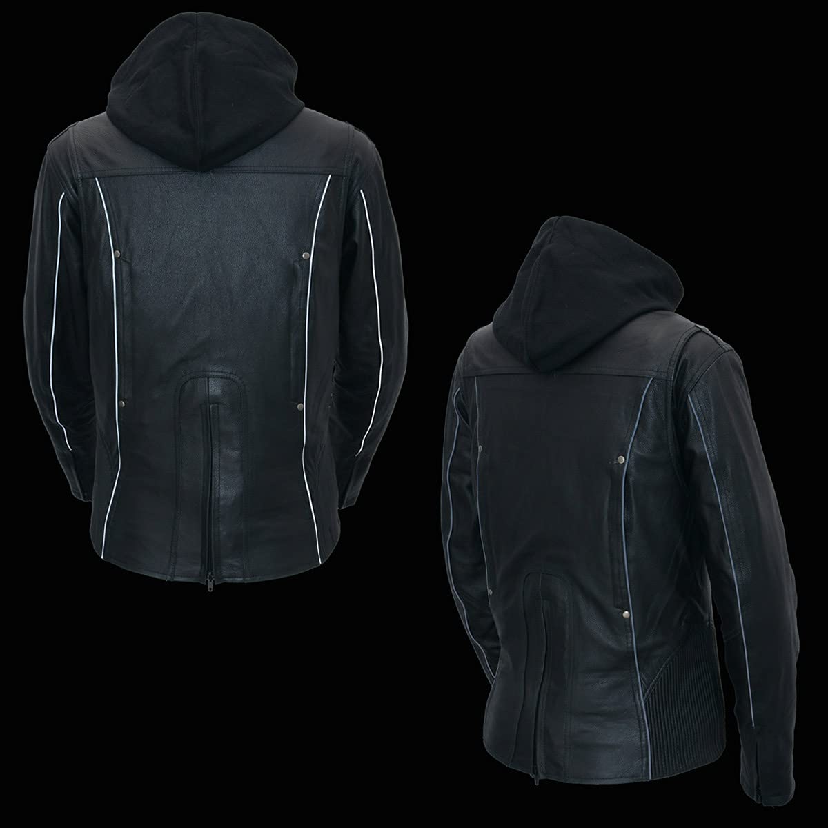 Milwaukee Leather MLL2555 Women's Black 3/4 Length Hooded Biker Jacket with Side Stretch Panels | Genuine Leather Motorcycle Jacket for Riding & Casual Wear