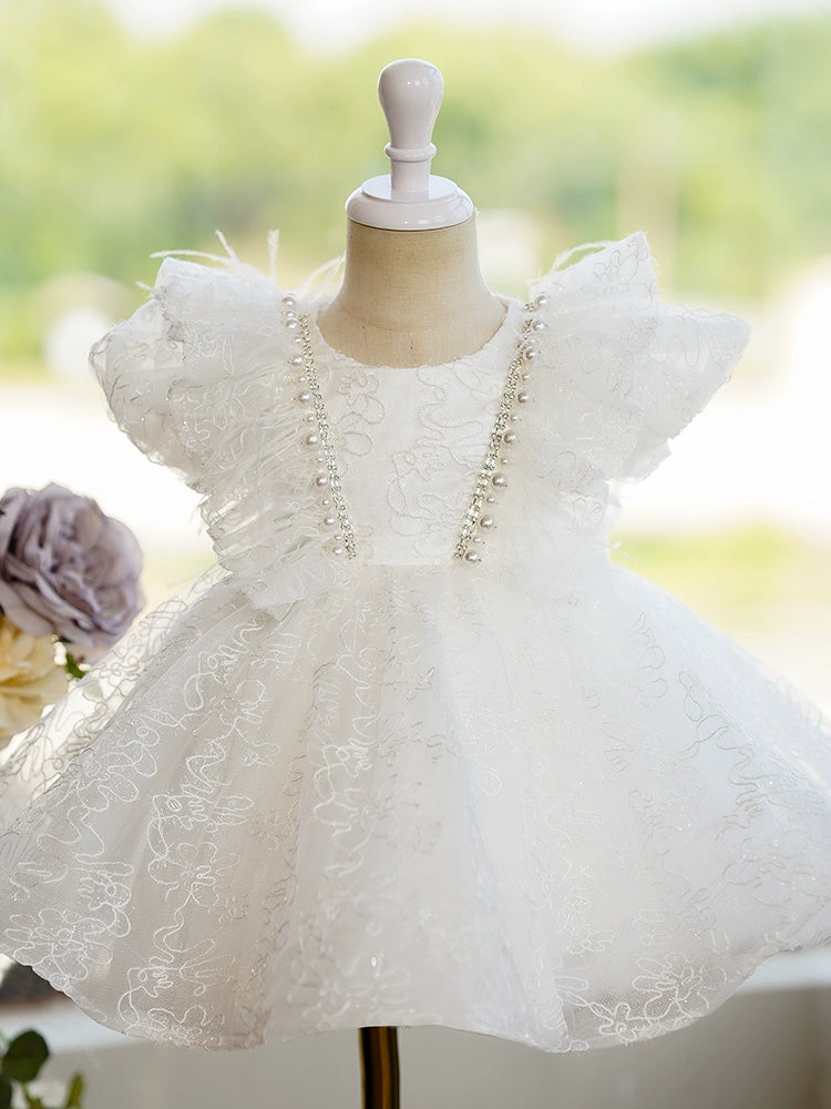 Elegant Flower Girl Dress with Embroidery and Fluffy Skirt - Toddler Princess Birthday Party Gown for Weddings, Pageants & Special Occasions