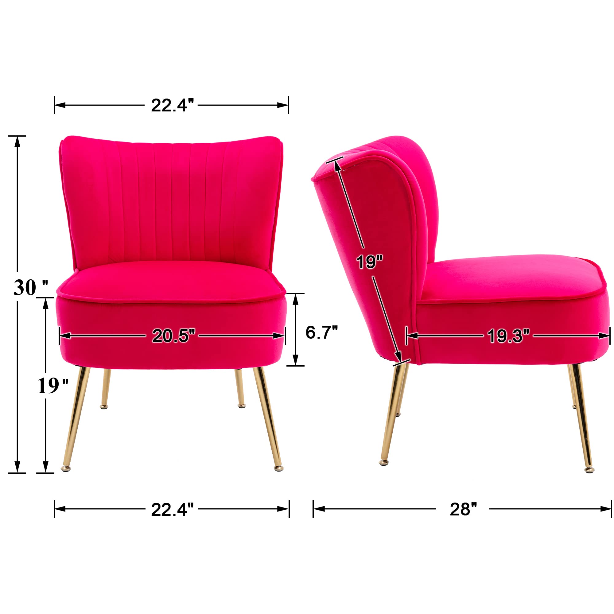 Modern Velvet Accent Chair Set of 2 - Gold Leg Wingback Slipper Chairs for Living Room, Bedroom & Entryway - Space Saving Small Corner Chairs (Rose Red) - Perfect for Cozy Reading Nooks, Guest Seating & Apartment Decor