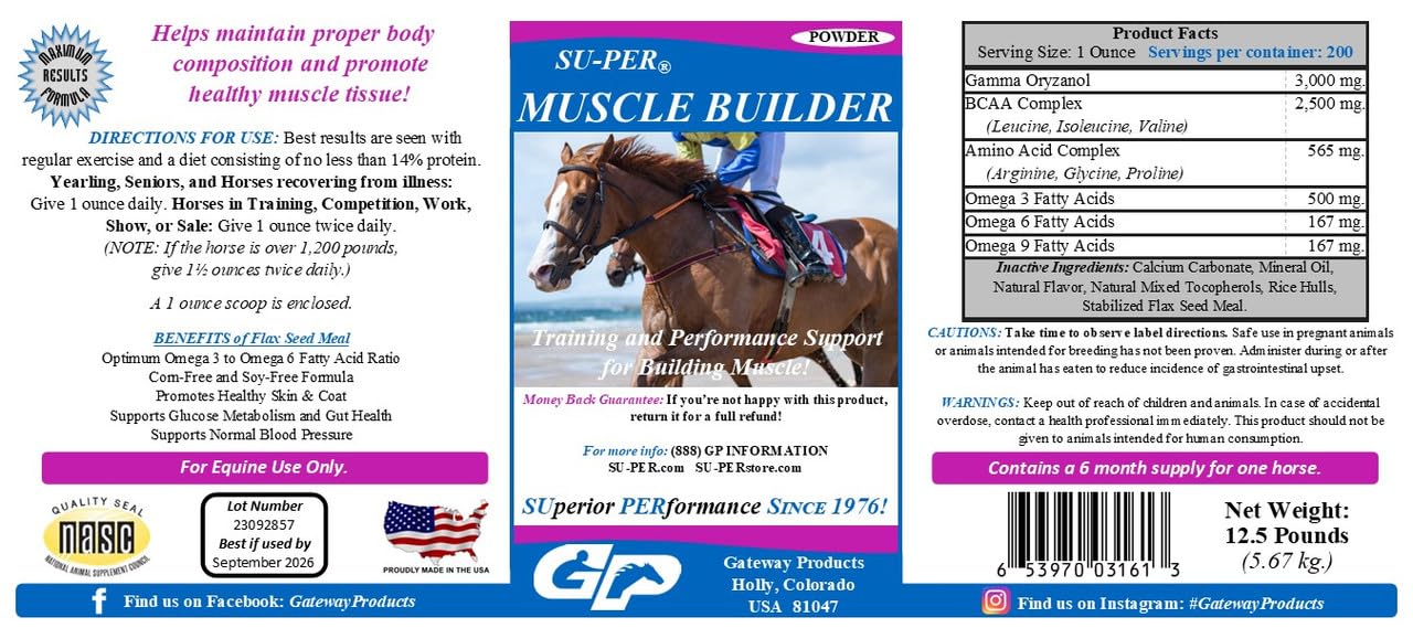 Premium Horse Muscle Builder Supplement - Enhances Training & Performance for Athletic Horses - 12.5lb (6 Month Supply) - Ideal for Racehorses, Show Jumpers & Equestrian Competitions