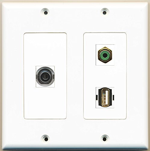 RiteAV 2 Gang Wall Plate with 1 Port RCA Green, 1 Port USB A-A, and 1 Port 3.5mm Audio Jack - Perfect for Home Theater and Office AV Setups