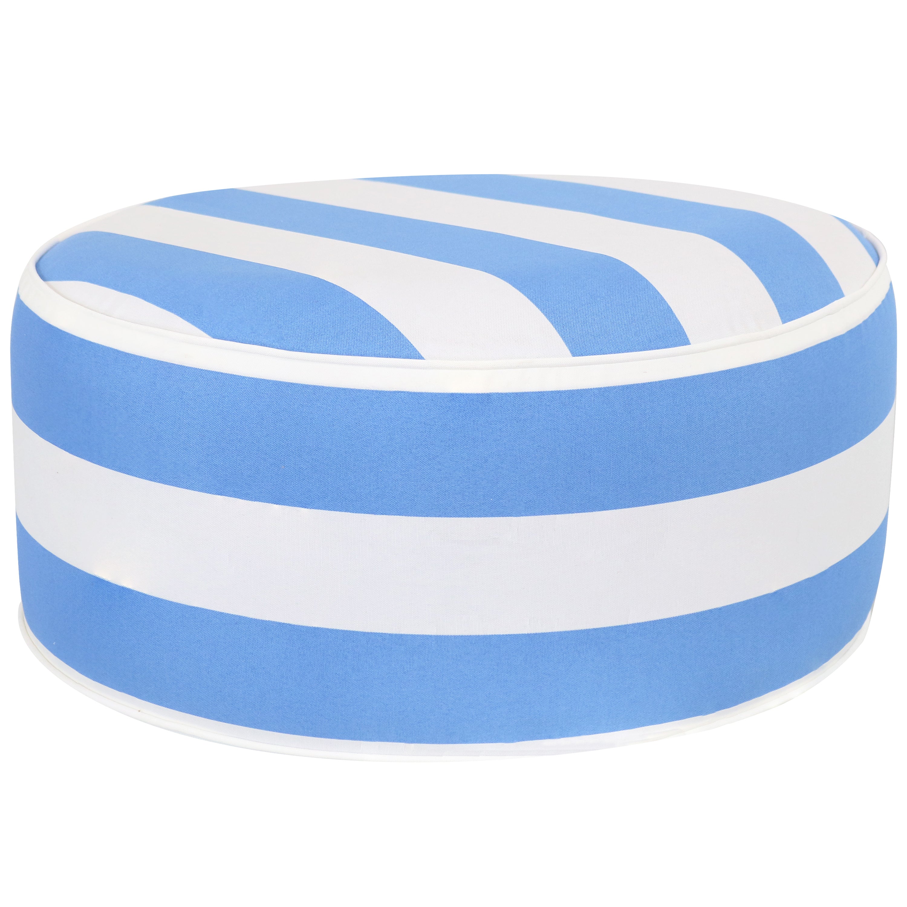 Sunnydaze All-Weather Inflatable Outdoor Ottoman with Beachbound Stripe - Perfect for Patio, Poolside, Beach & Backyard Relaxation
