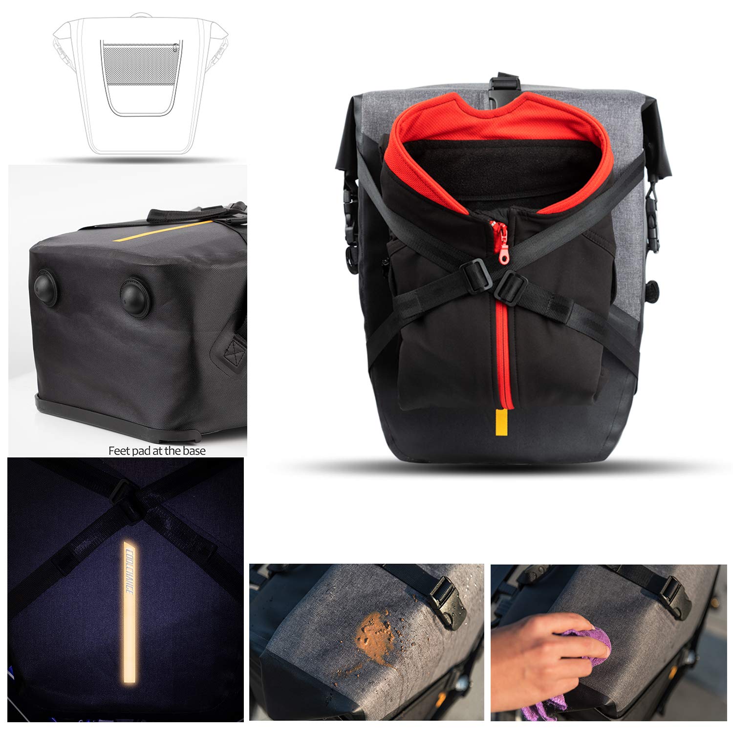 CoolChange 27L Waterproof Bicycle Panniers - Large Capacity Bike Rack Trunk Bag for Commuting, Touring & Outdoor Adventures