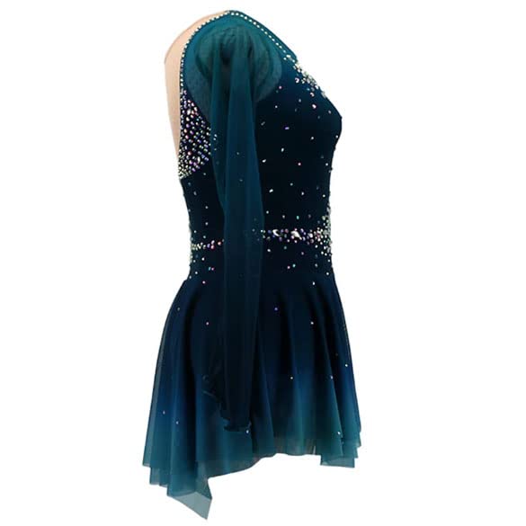 JRUIA Girls Ice Skating Dress Competition Outfit - Blue Green Gradient Figure Skating Costume for Women & Teens - Crystal Embellished Gymnastics Dancewear for Performances, Shows & Ice Rink Practice