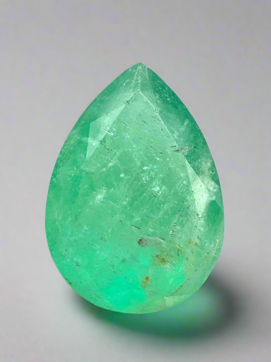 10.45 Carat Natural Colombian Emerald Pear Cut Loose Gemstone - Earthy Green 18x13mm for Jewelry Making, Engagement Rings & Luxury Gifts