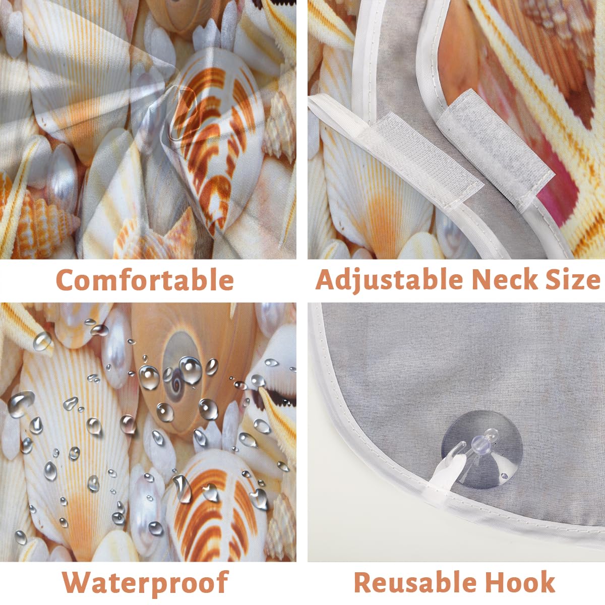 Non-Stick Beard Bib with Suction Cups - Men's Shaving Apron & Hair Catcher for Grooming - Summer Beach Seashell Pearl Design - Perfect Birthday Gift for Husband & Dad - Ideal for Home Barbershop & Travel Shaving