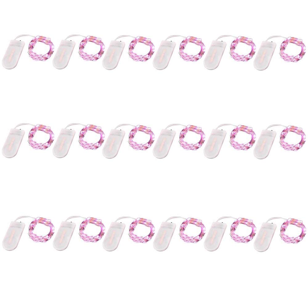 18 Pack Fairy Lights Battery Operated - 6.6ft 20 LED Mini String Lights with Silver Wire - Starry Twinkle Lights for DIY, Wedding, Party, Festival, Halloween, Christmas Decor - Indoor & Outdoor Use (Pink, 18 Pack)