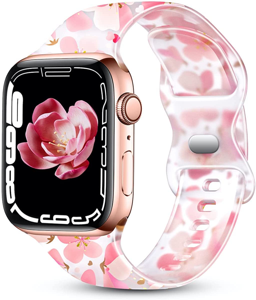 CreateGreat Jelly Bands for Apple Watch 38mm 40mm 41mm 42mm 44mm 45mm - Clear Silicone Replacement Strap with Fadeless Printed Patterns for iWatch SE & Series 8/7/6/5/4/3/2/1 - Comfortable Unisex Design for Workout, Swimming & Everyday Wear