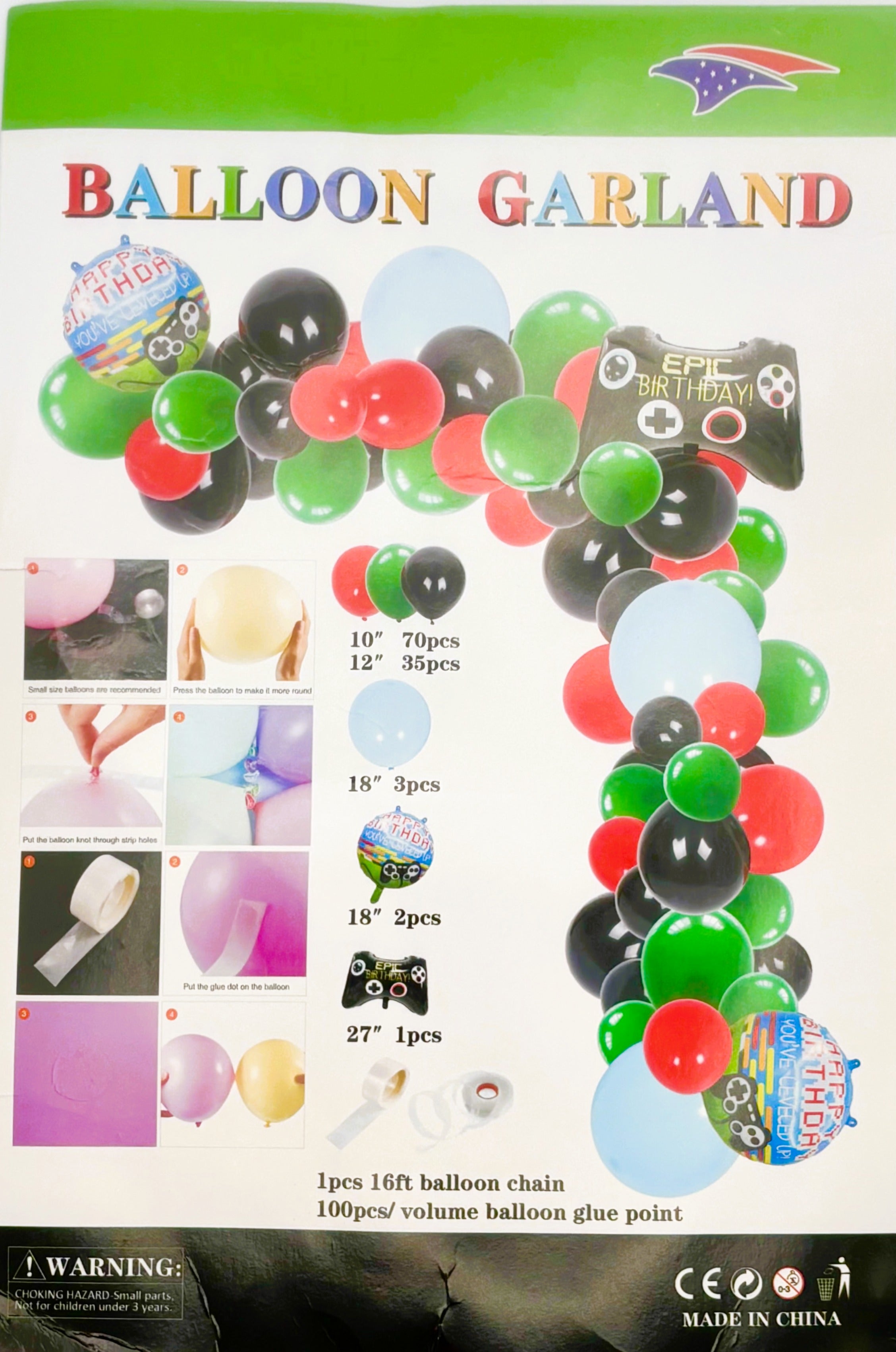 Balloon Garland Kit - Game On Theme - 1 Count - Perfect for Birthday Parties, Baby Showers & Sports Events