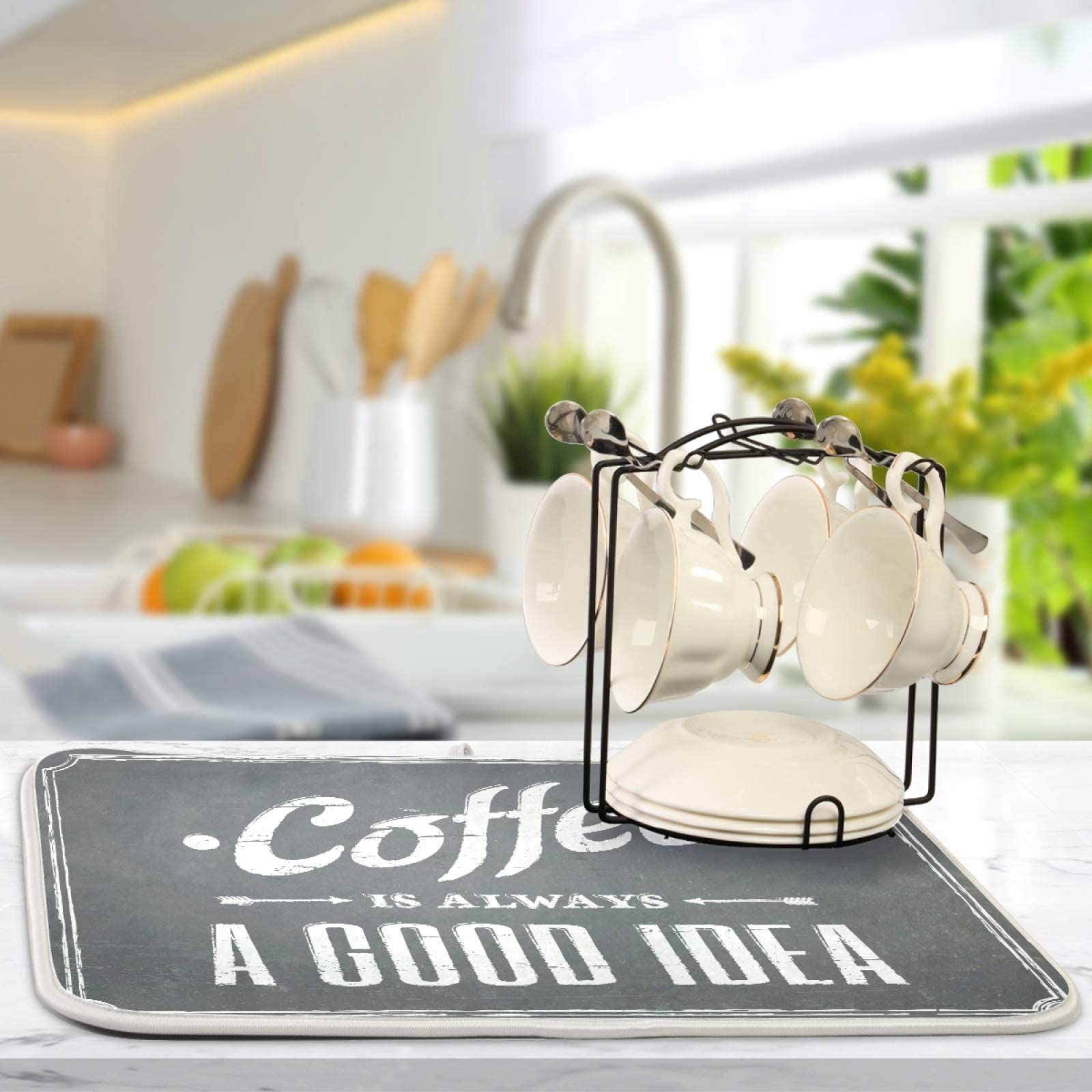 Premium Absorbent Reversible Coffee Bar Mat - XL 18x24 Inch Non-Slip Countertop Protector for Coffee Makers & Espresso Machines - Perfect for Home Kitchen, Office Breakroom & Cafe Use