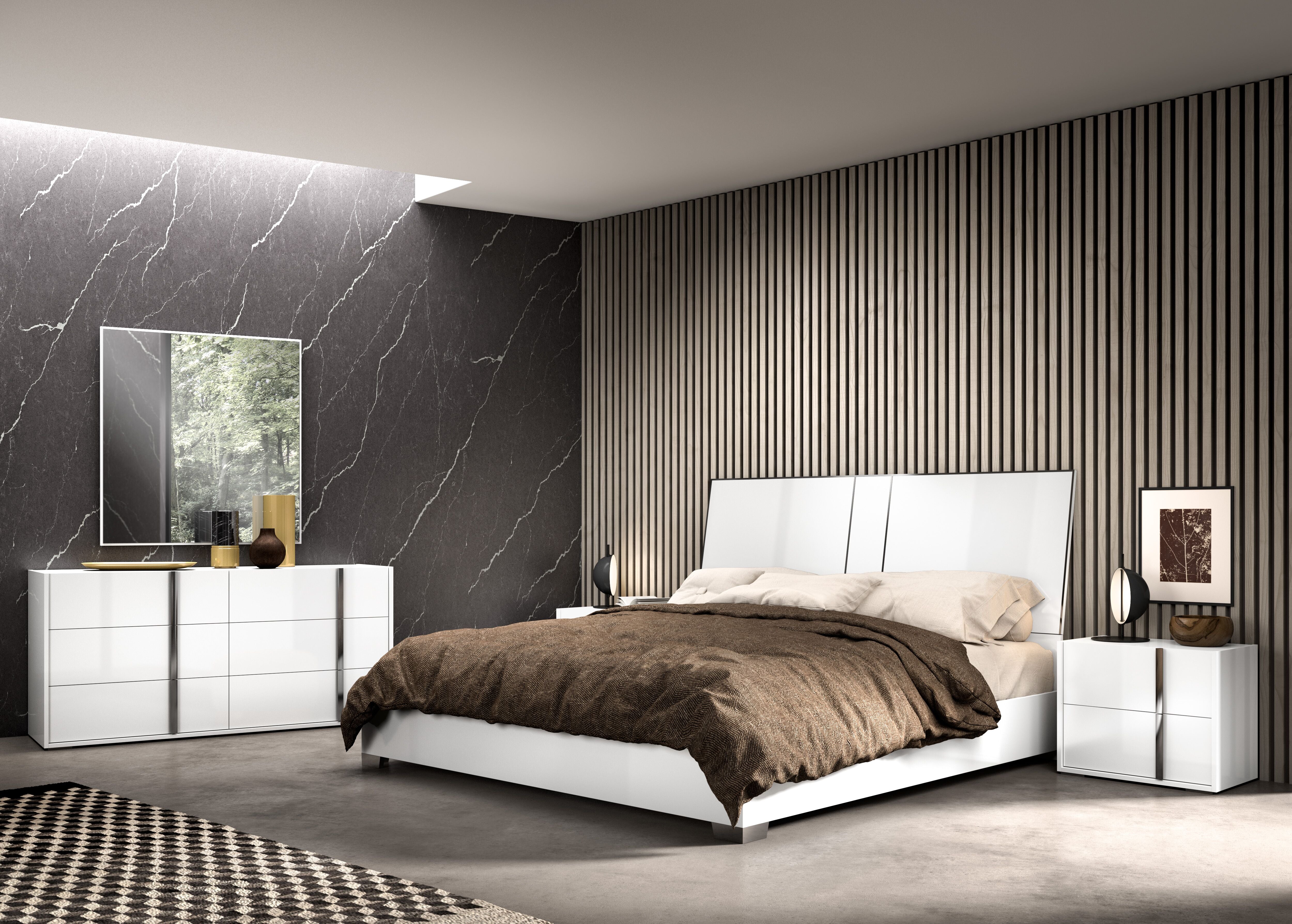 Bianca 3-Piece King Size Bed Frame Set - White Lacquer Finish | Modern Bedroom Furniture for Master Suite & Guest Room