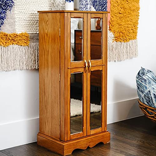 Walnut Jewelry Armoire with Mirror & Drawers - Organize Necklaces, Earrings & Bracelets for Bedroom