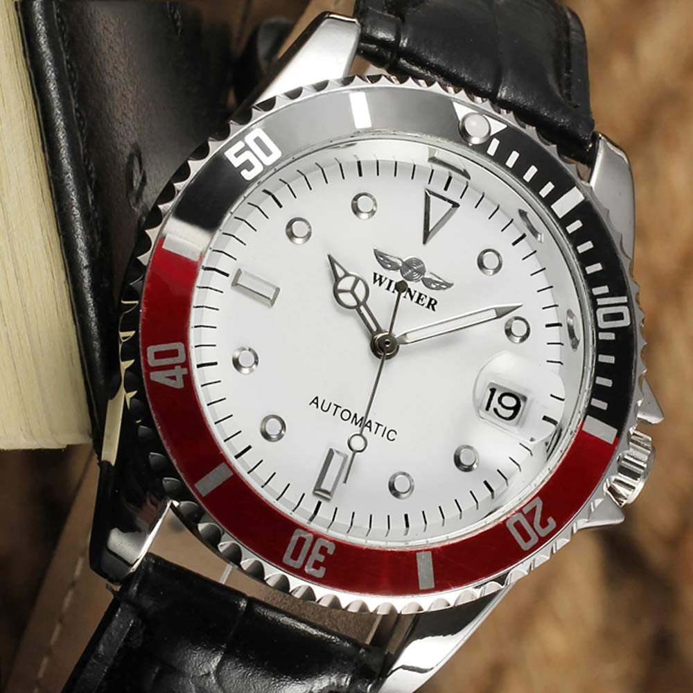MASTOP Men's Automatic Mechanical Watch - Genuine Leather Strap, Date Display, 50M Waterproof, Luxury Dress Watch for Business & Formal Occasions