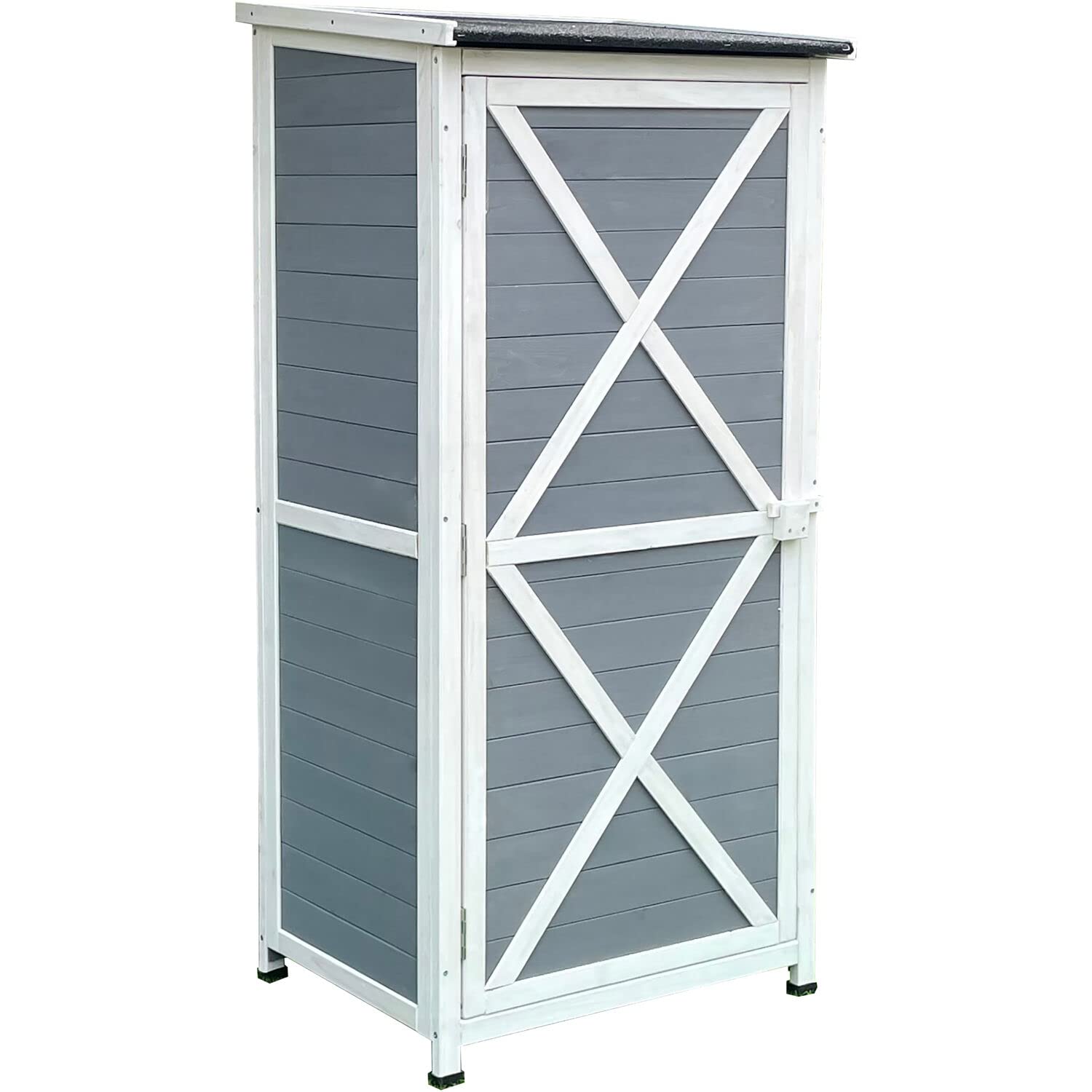 Hanover Outdoor Vertical Wood Storage Shed with Shelves - Weather Resistant Backyard Utility Shed for Garden Tools, Patio Accessories & Yard Organization | Perfect for Storing Lawn Mowers, Bikes & Seasonal Decor