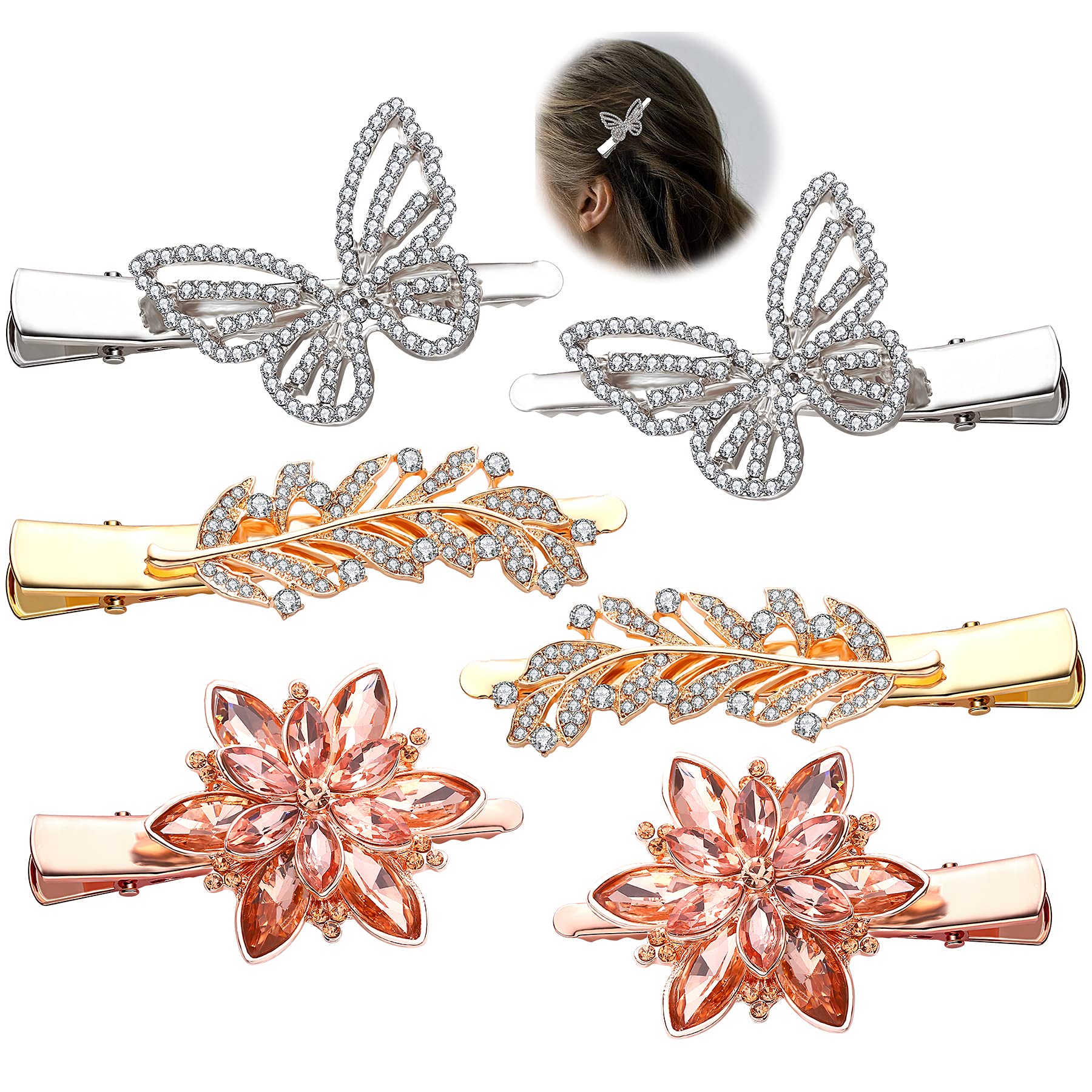 BVGA 3 Pairs Rhinestone Hair Clips for Women - Crystal Flower Butterfly Leaf Hair Barrettes, Elegant Hair Accessories for Women & Girls - Perfect for Weddings, Parties & Daily Styling