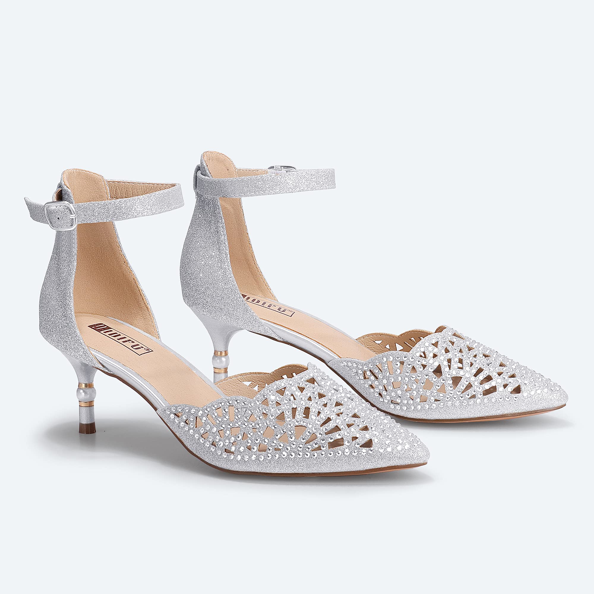 IDIFU Women's Rhinestone Sequins Low Kitten Heel Pumps - Elegant Wedding Shoes for Bride, Bridesmaid & Evening Party | Comfortable Dress Shoes for Prom, Cocktail Party & Special Occasions
