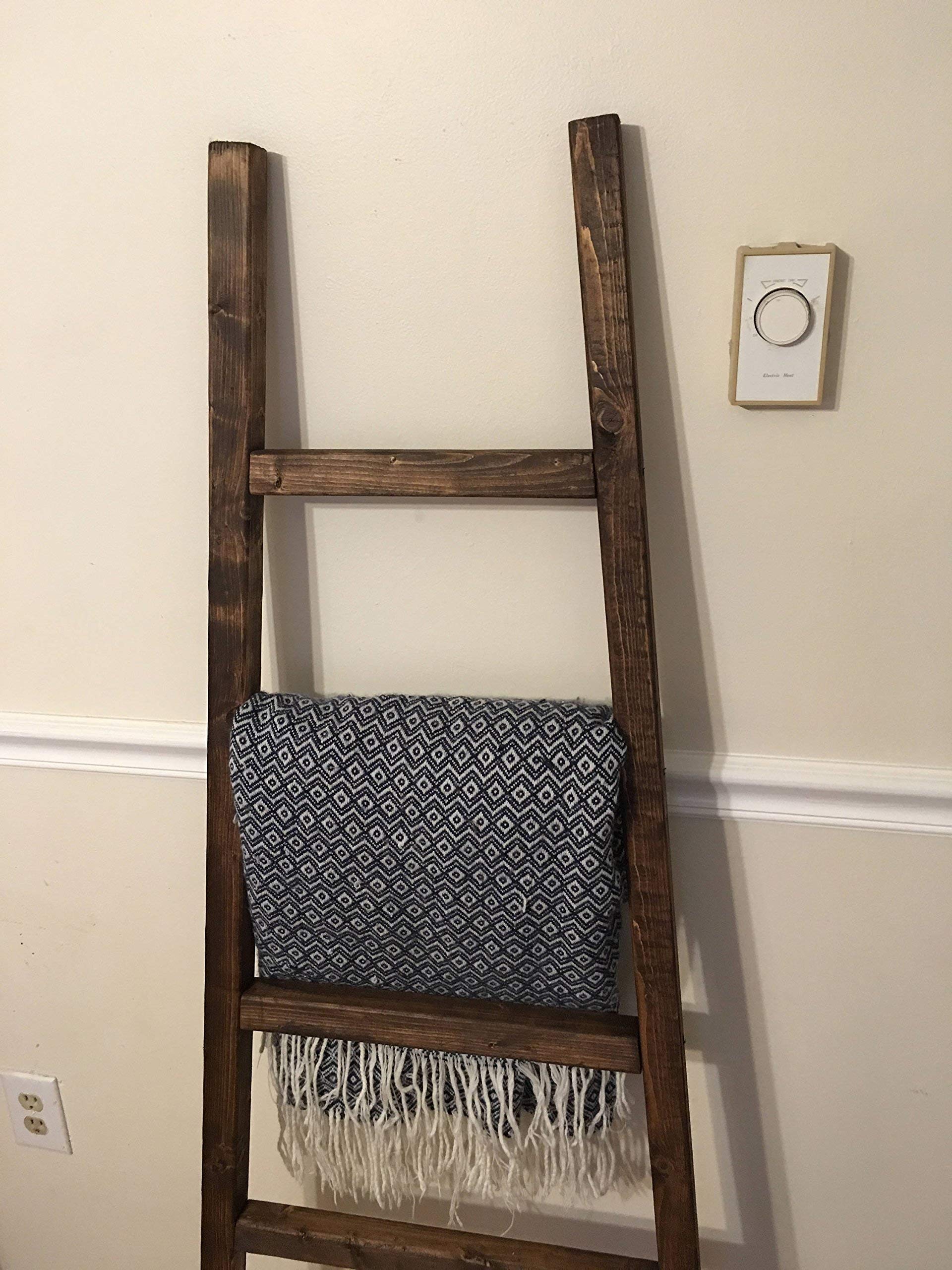 Rustic Wooden Blanket Ladder - Decorative Leaning Ladder for Blankets, Quilts & Throws - Farmhouse Home Decor for Living Room, Bedroom & Nursery Organization