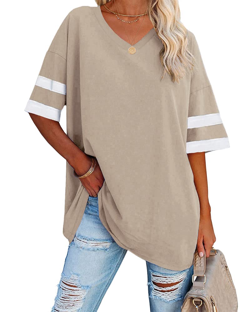 Ebifin Women's Oversized V-Neck T-Shirt - Soft Cotton Loose Fit Half Sleeve Tunic Top for Casual Wear | Summer Outfits, Lounge Wear & Everyday Comfort 2024