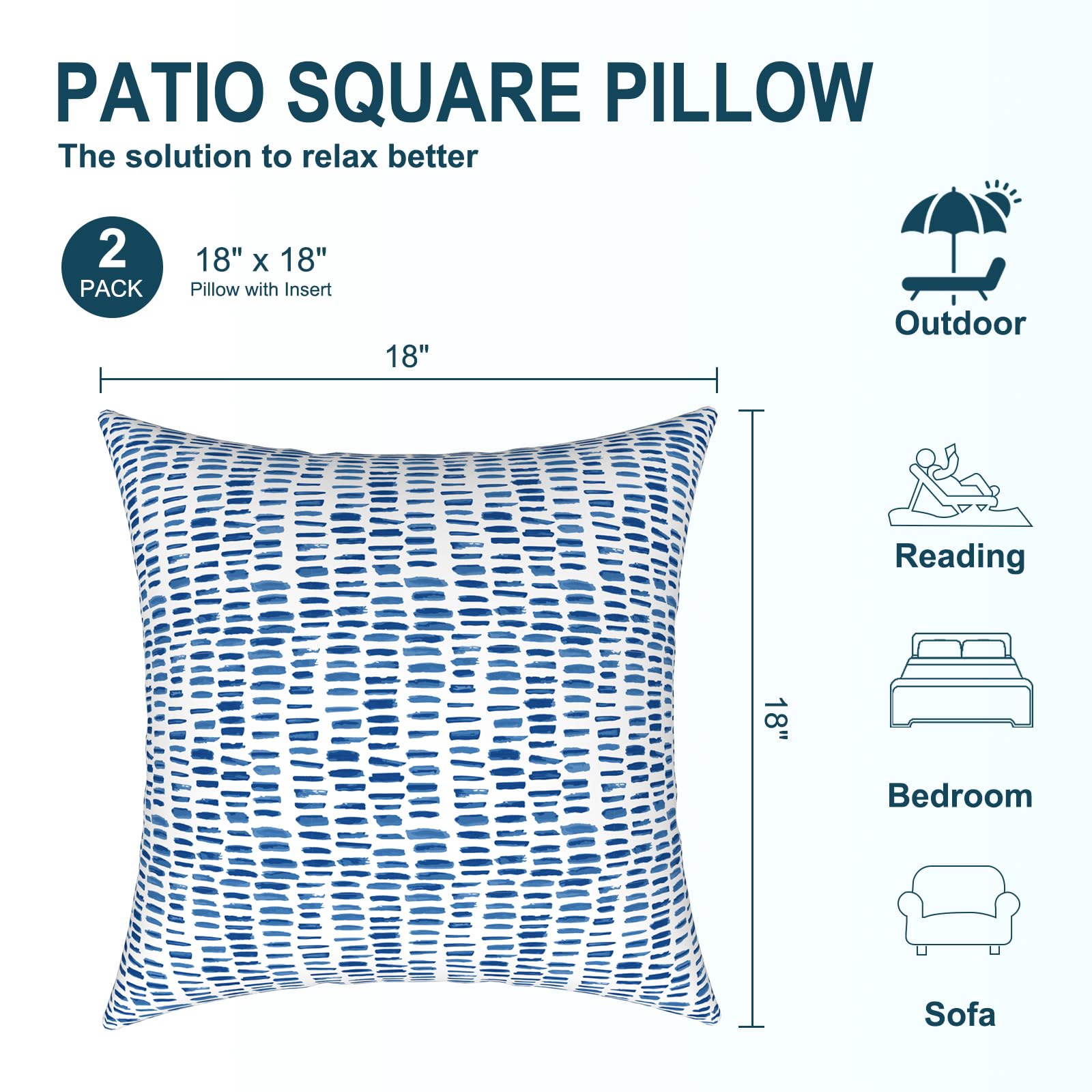 2 Pack Waterproof Outdoor Pillow Covers with Inserts - 18x18 Inch Square Decorative Throw Pillows for Patio Furniture, Sofa, Bench & Home Decor (Pebble Blue) - Perfect for Backyard, Poolside & Garden Relaxation