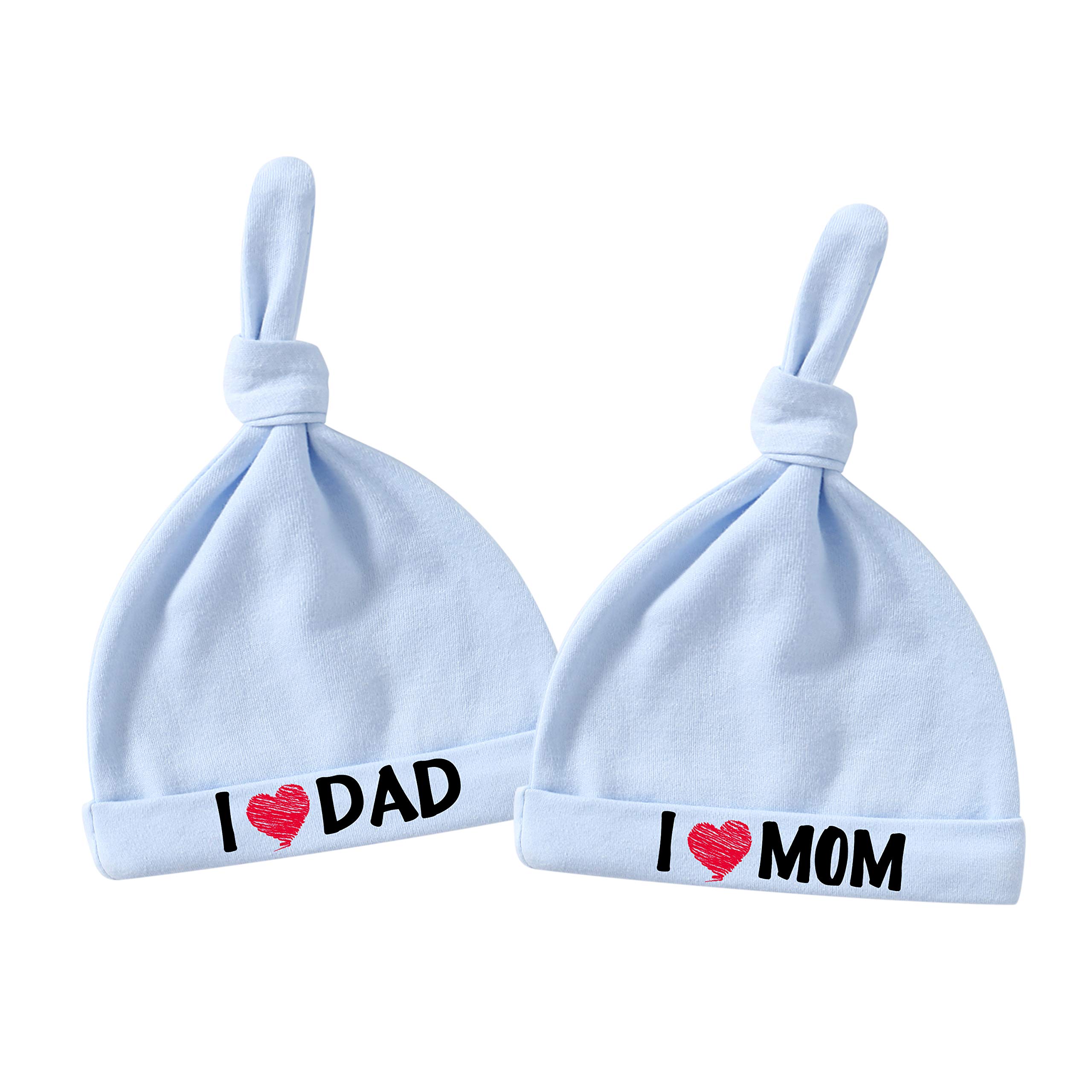 YSCULBUTOL Personalized Baby Hats for Newborn Twins - I Love Mom & Dad Embroidered Cotton Infant Caps | Perfect for Photo Shoots, Family Outings & Special Occasions