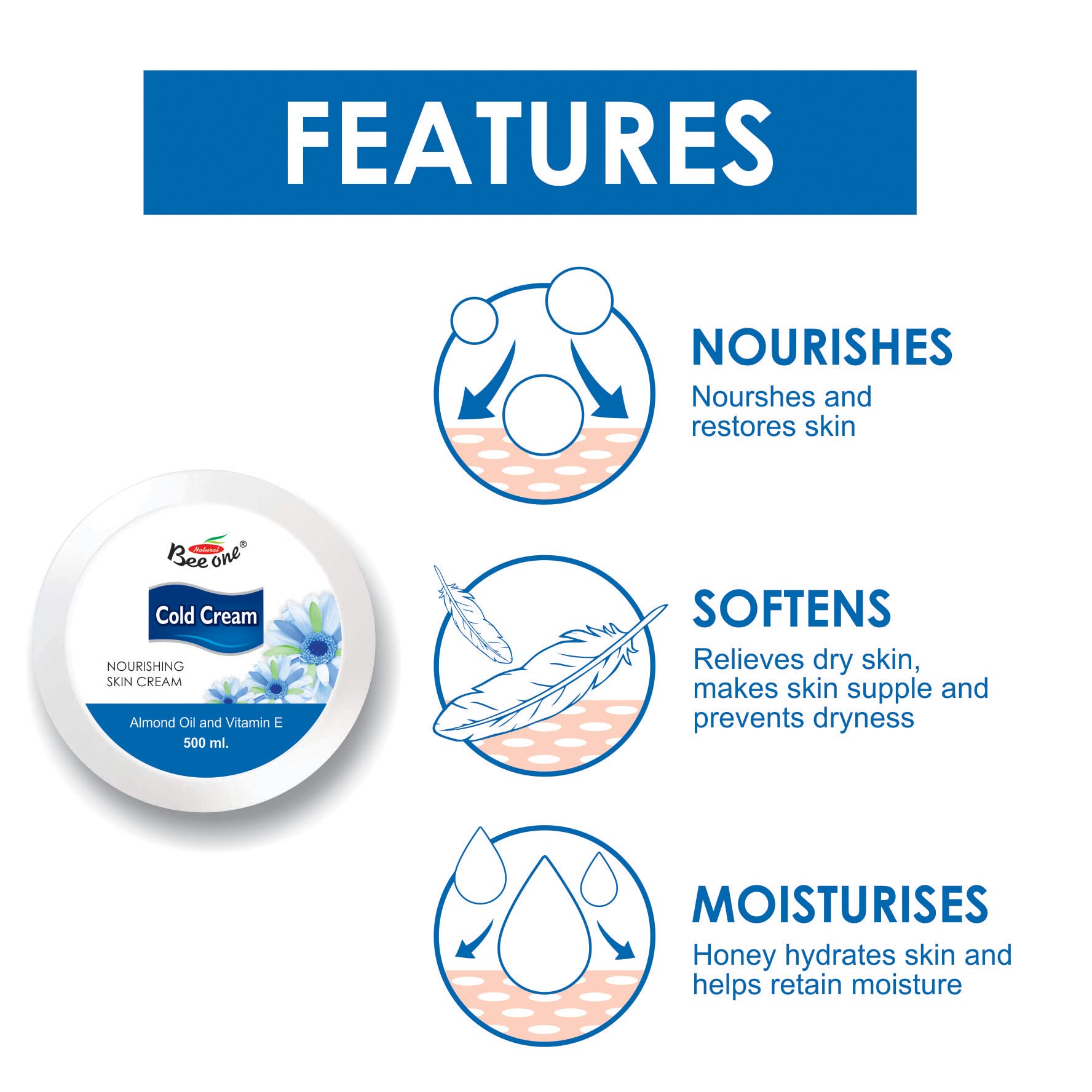 BEE ONE Cold Massage Cream 500ml - Skin Brightening & Fairness Cream for Women & Men | Daily Moisturizing Day Cream for Face, Body & Hands | Perfect for Spa, Home Care & Travel Skincare Routine