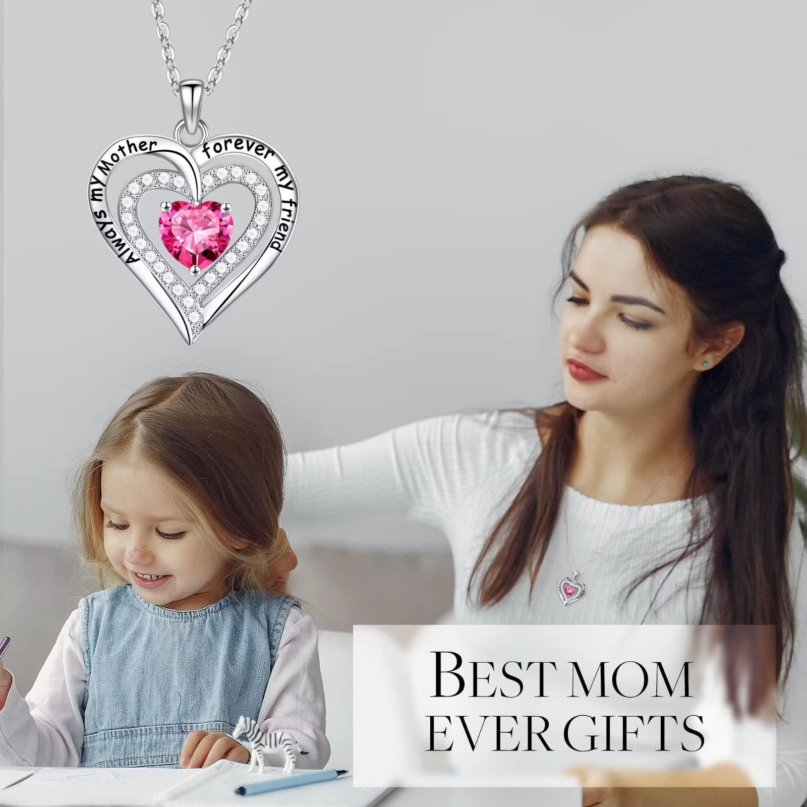Eternal Preserved Red Rose Heart Birthstone Necklace - Romantic Jewelry Gift for Women, Wife, Girlfriend, Mom | Perfect for Mother's Day, Christmas, Birthday & Anniversary | Elegant Keepsake for Special Occasions