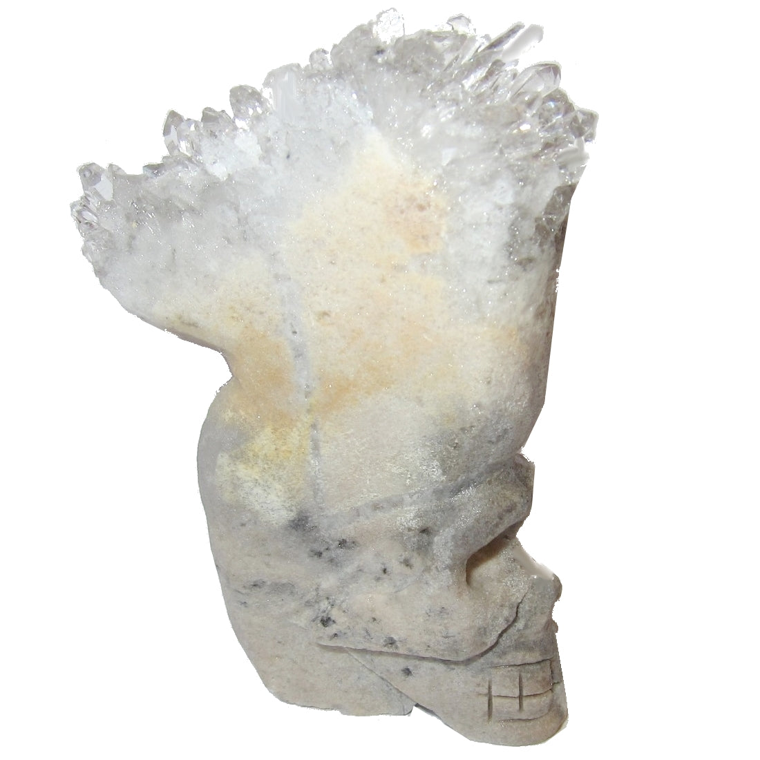 Hand Carved Quartz Geode Cluster Skull - Natural Crystal Healing Stone for Meditation, Home Decor & Spiritual Gifts | Perfect for Yoga Rooms, Office Desks & Reiki Healing Spaces