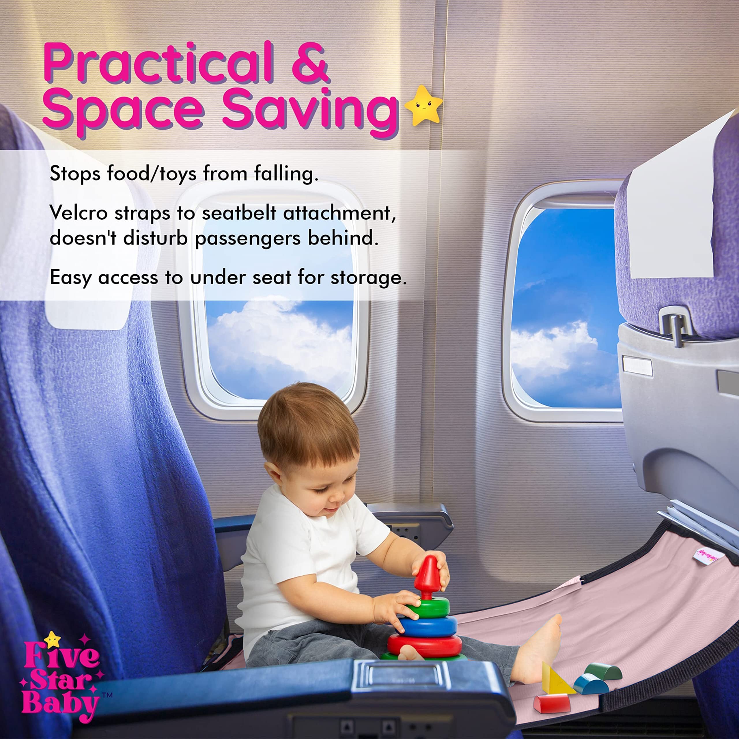 Premium Toddler Airplane Travel Bed - Comfortable Airplane Seat Extender for Kids | Essential In-Flight Sleep Solution for Toddlers (Pink) - Perfect for Long Flights & Family Vacations