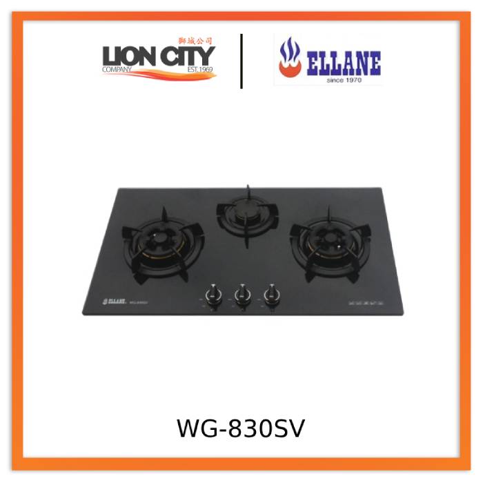 Ellane WG 830SV Black Glass Cooktop - 4 Burner Gas Stove with Tempered Glass Surface for Modern Kitchens | Perfect for Home Cooking, Baking & Entertaining