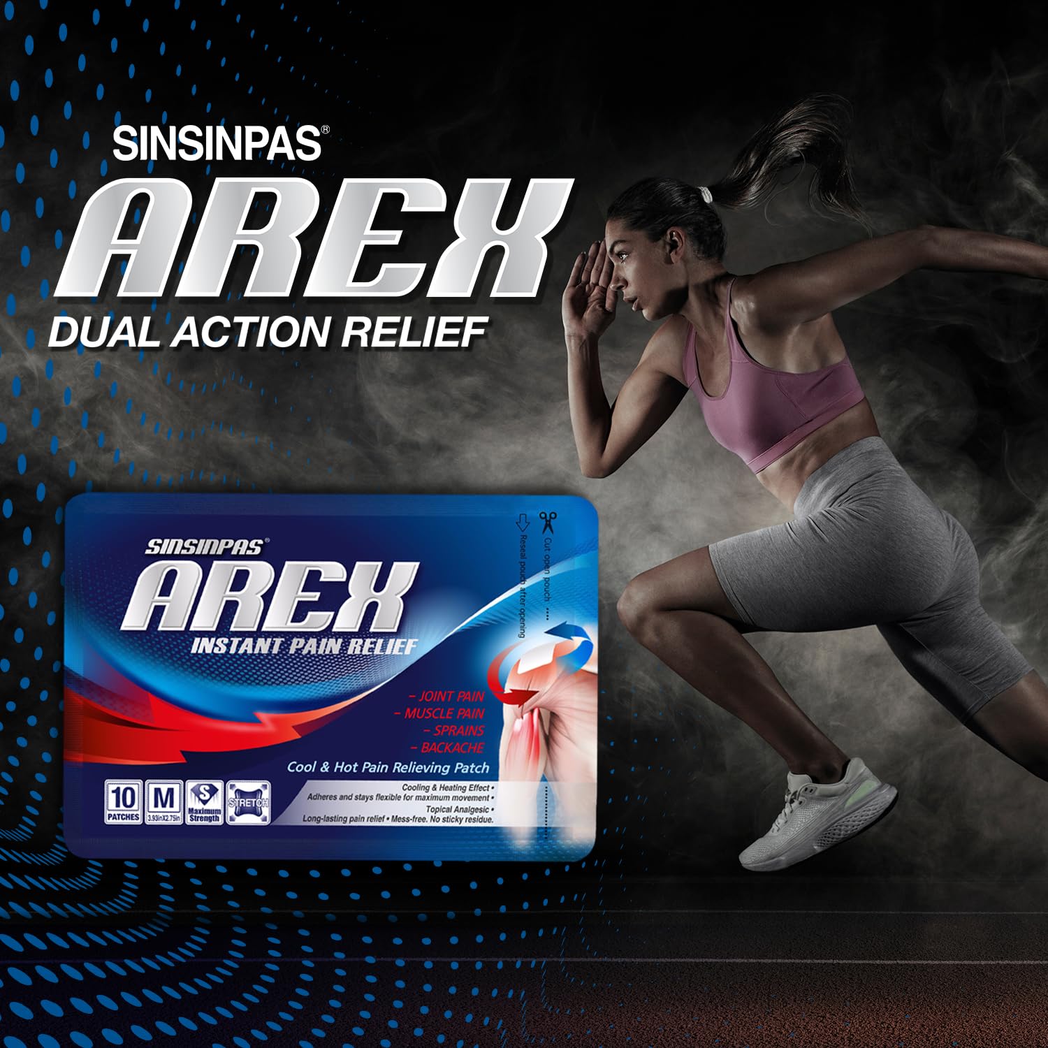 AREX Cool & Hot Pain Relief Patches - Medium Size (10 Patches) for Back, Neck, Shoulder & Joint Pain Relief - Instant Soothing for Muscle Soreness, Arthritis & Sports Injuries