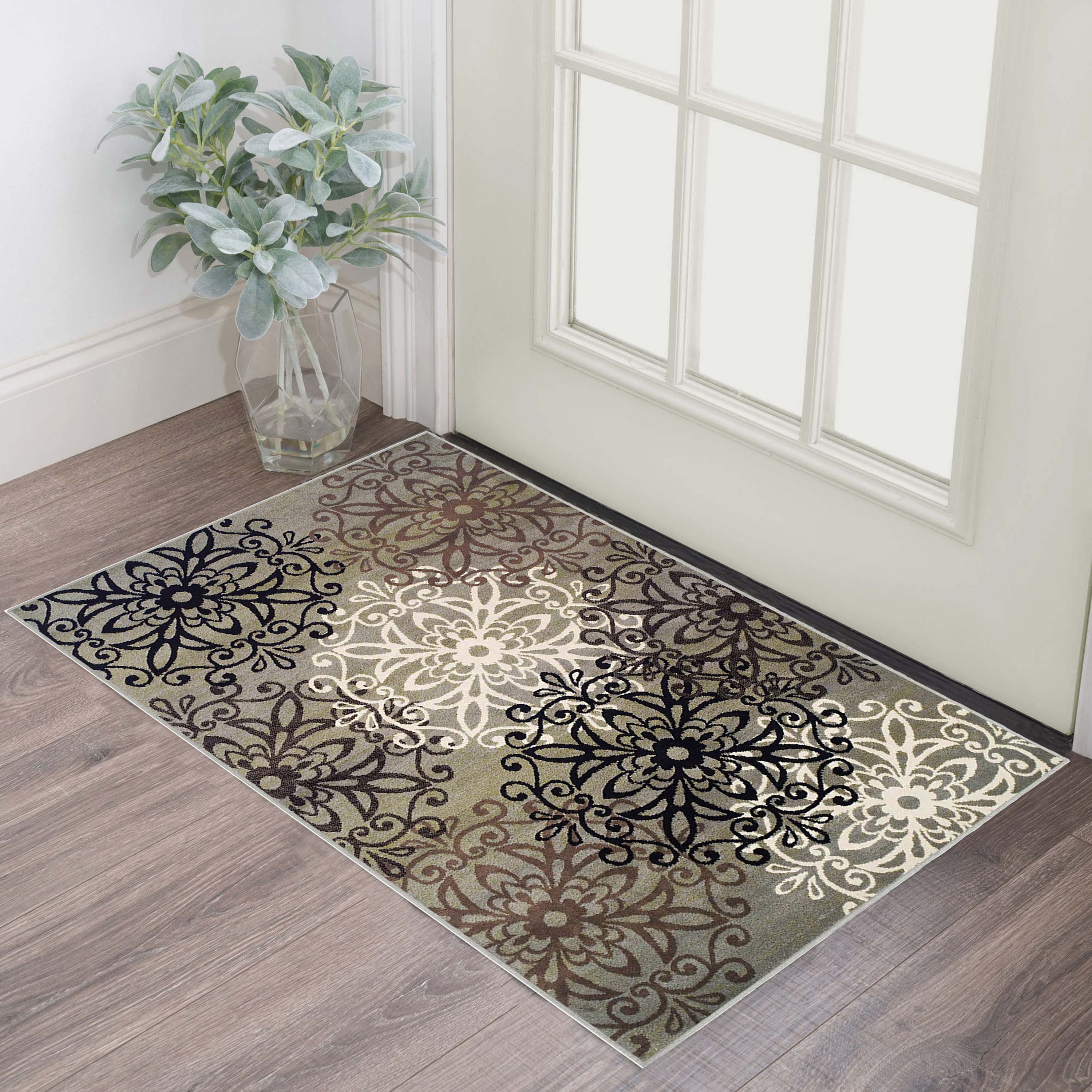 Leigh Traditional Floral Scroll Indoor Area Rugs & Runner Rugs - Non-Slip Soft Living Room Bedroom Decor Carpet