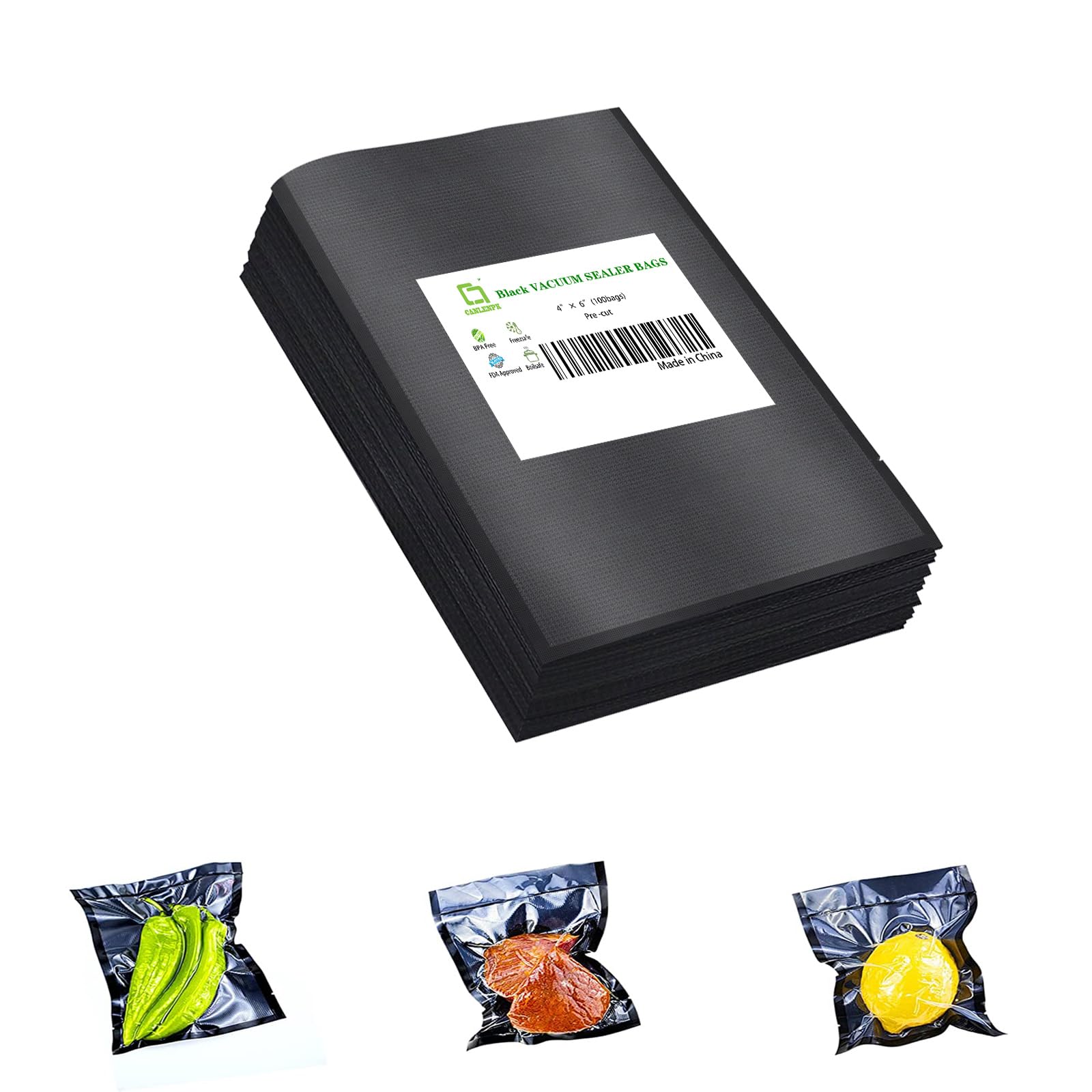 CANLENPK 4x6 Inch/10x15cm Vacuum Sealer Bags - 100 Pack Heavy Duty Food Storage Bags with Black Back & Clear Front | Airtight Seal for Meal Prep, Snacks, Fruits, Nuts | Freezer, Boil & Steam Safe | Perfect for Home Kitchen & Commercial Use